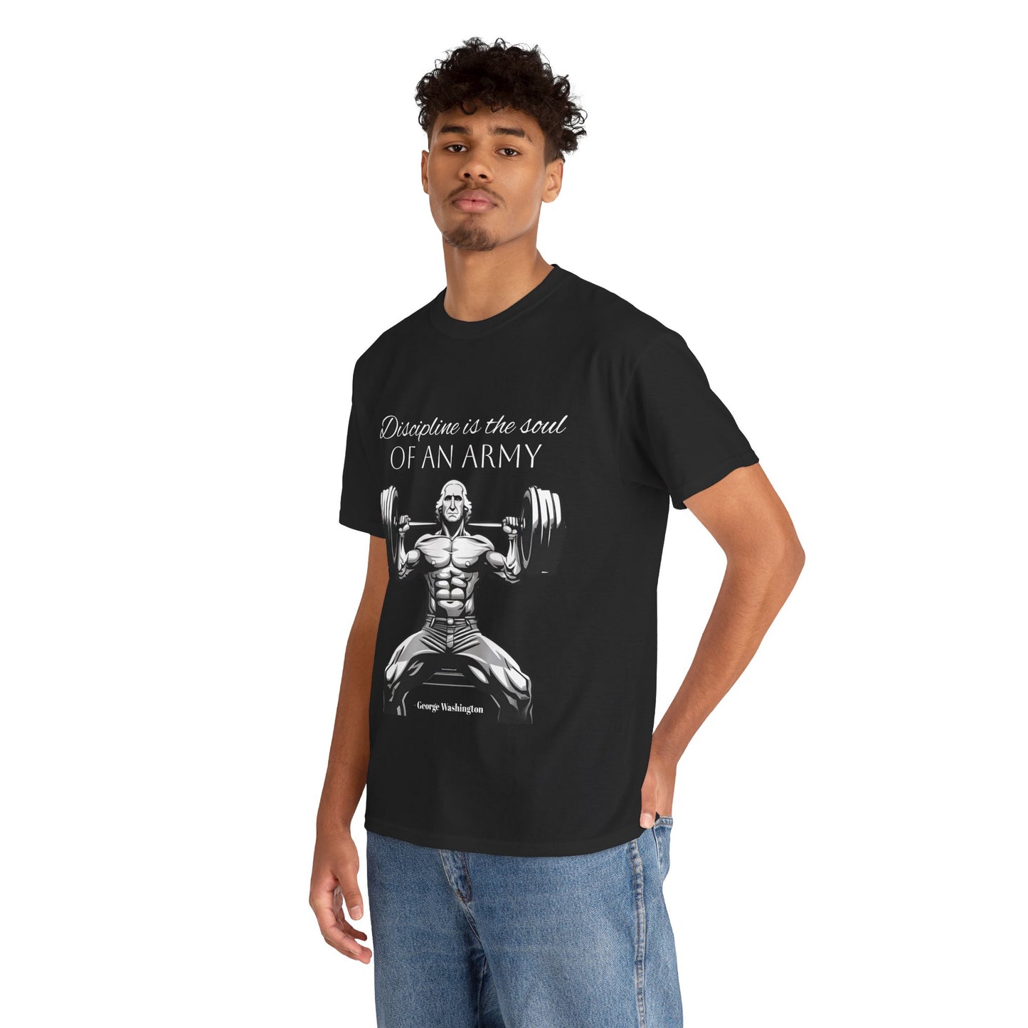 T-shirt de culturiste George Washington - Flashlander Disipline Is The Soul Of An Army Gym T-shirt en coton unisexe noir anthracite graphique