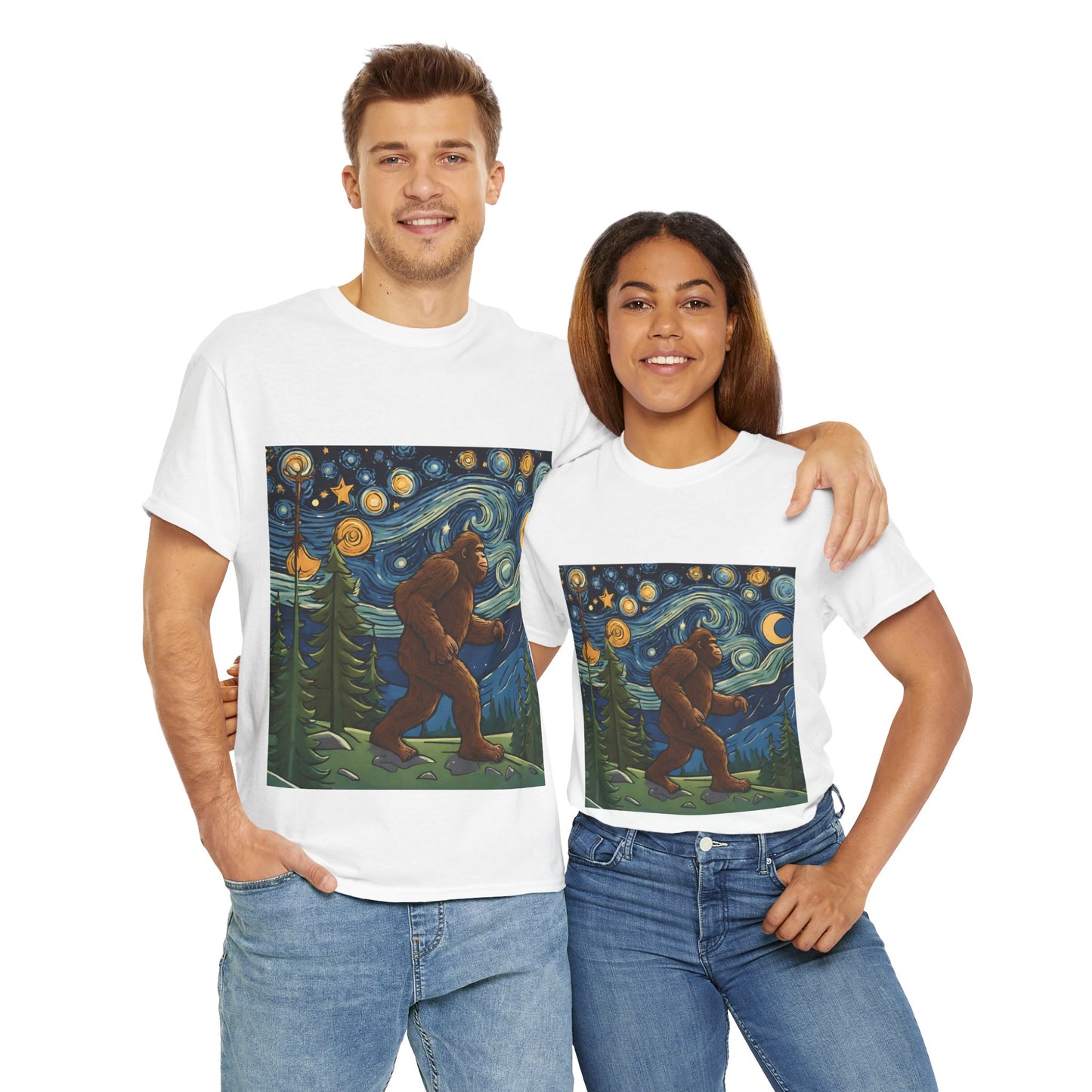 Bigfoot Strolls Through Van Gogh's Starry Night - Flashlander Gym Shirt