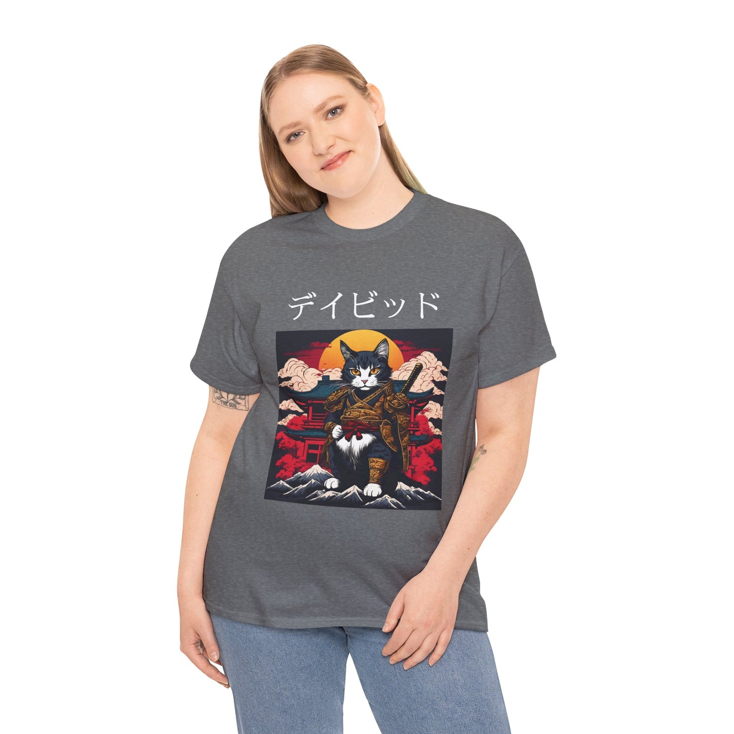 T-shirt japonais personnalisé avec votre nom T-shirt japonais personnalisé T-shirt d'anime de chat samouraï Votre texte Hiragana Katakana Kanji Femmes Hommes T-shirt