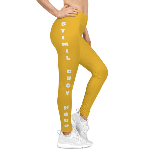 Flashlander Sportswear Evolution Women's Casual Leggings Yellow (AOP) Featuring Custom Motivational Quote