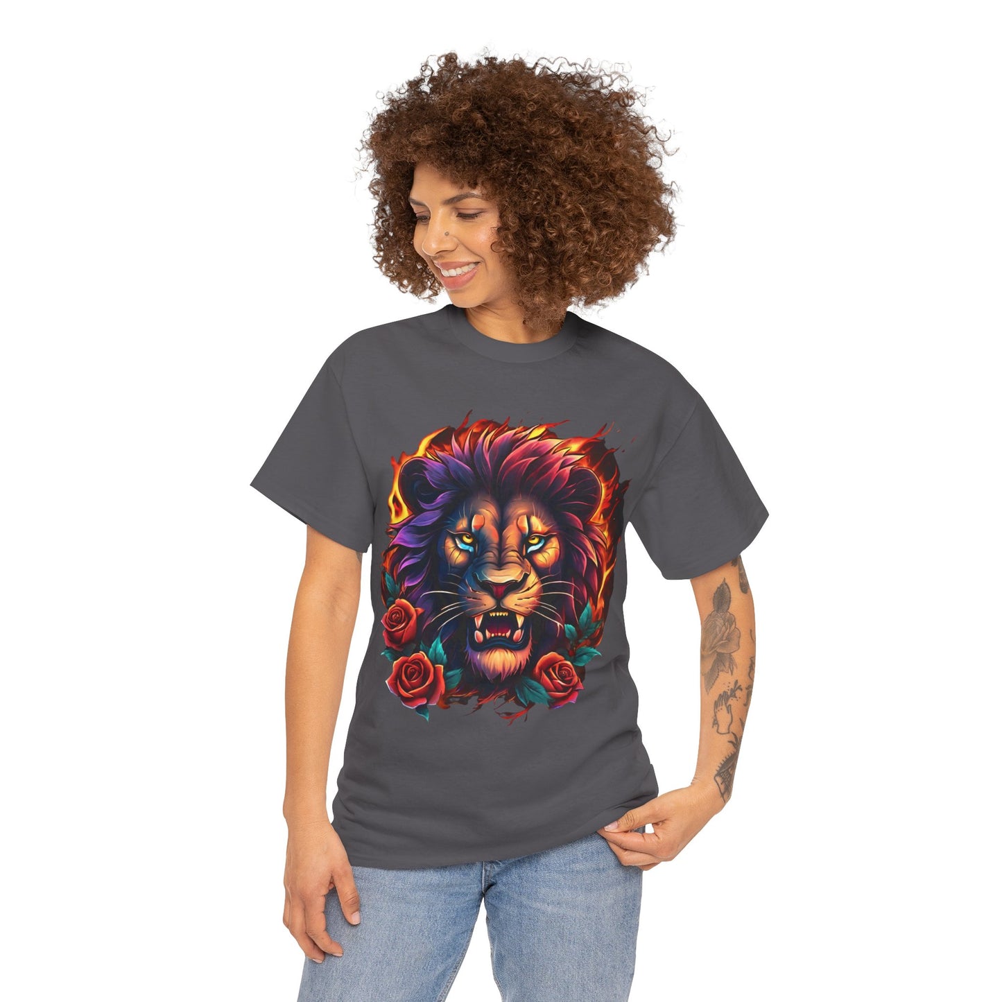 Lion Flames and Roses T-Shirt Flashlander