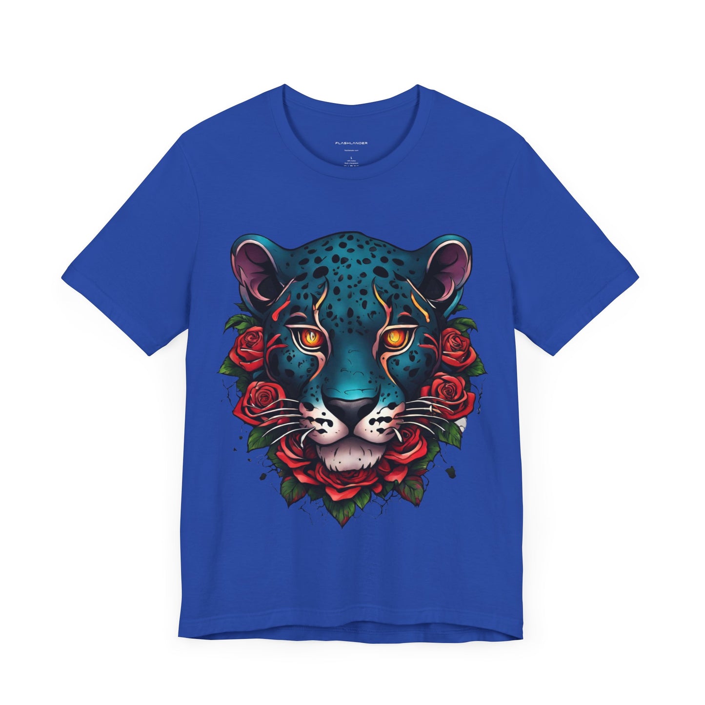 T-shirt graphique unisexe Jaguar Flames and Roses Flashlander