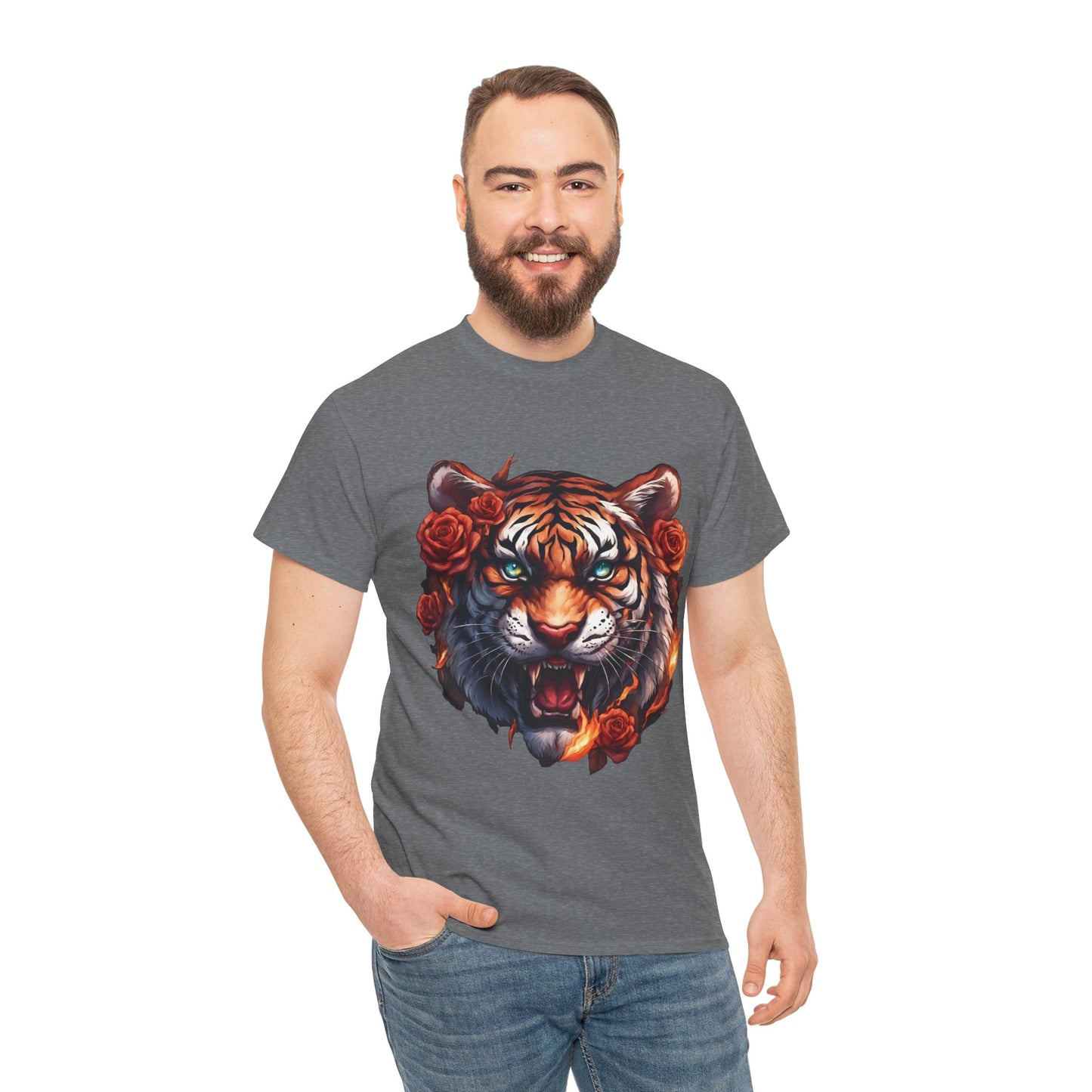 Tiger Flames and Roses T-Shirt Flashlander