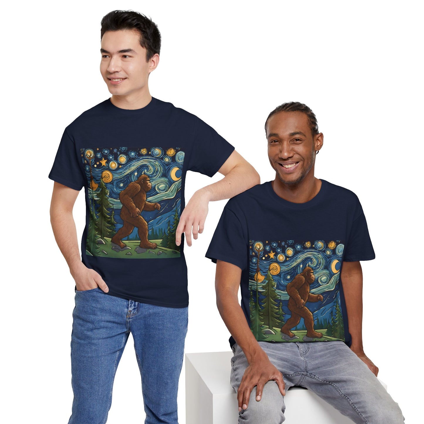 Bigfoot Strolls Through Van Gogh's Starry Night - Flashlander Gym Shirt