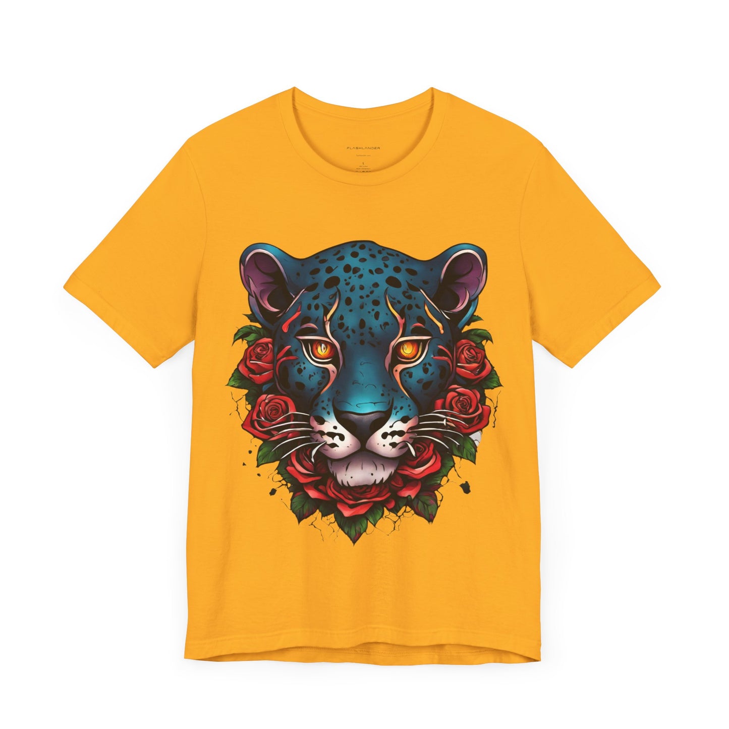 T-shirt graphique unisexe Jaguar Flames and Roses Flashlander