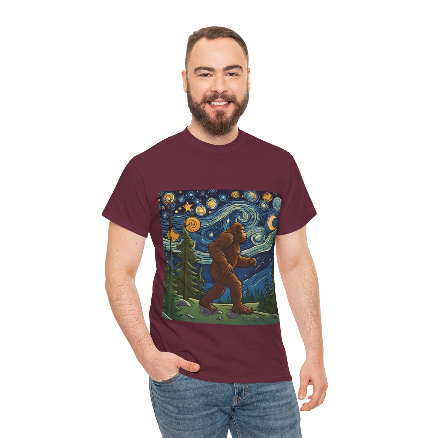 Bigfoot Strolls Through Van Gogh's Starry Night - Flashlander Gym Shirt