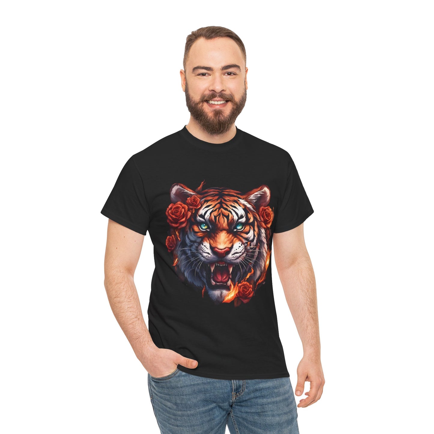 Tiger Flames and Roses T-Shirt Flashlander