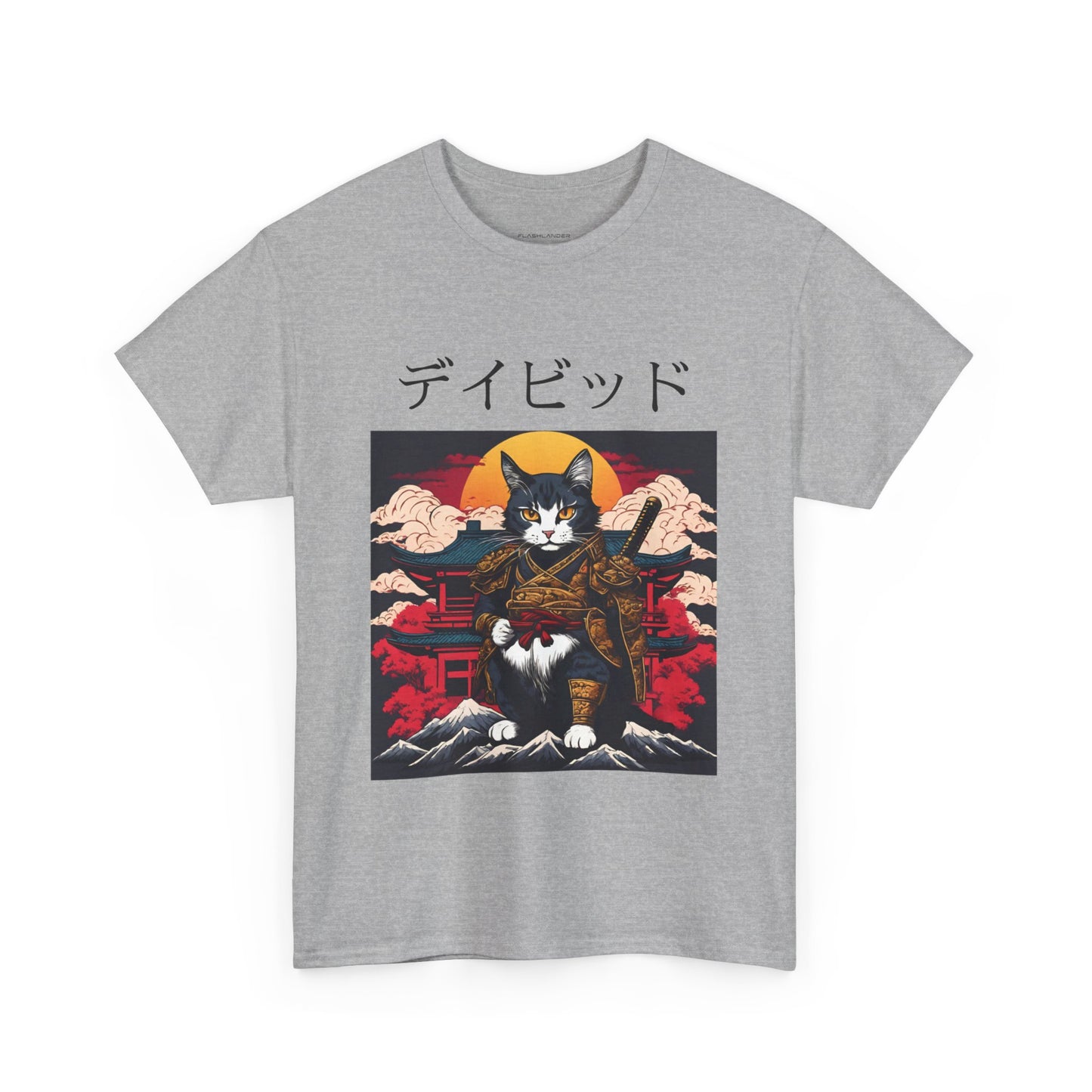 T-shirt japonais personnalisé avec votre nom T-shirt japonais personnalisé T-shirt d'anime de chat samouraï Votre texte Hiragana Katakana Kanji Femmes Hommes T-shirt