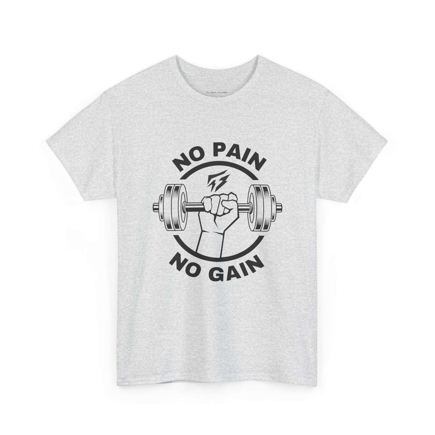 Camiseta de gimnasio Lifting Flashlander con frase "No Pain No Gain"