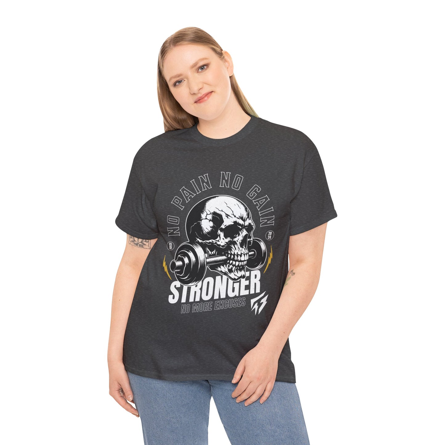 Skull Gym Shirt Flashlander No Pain No Gain Performance T-Shirt Cotton Unisex Charcoal Black Graphic Tee