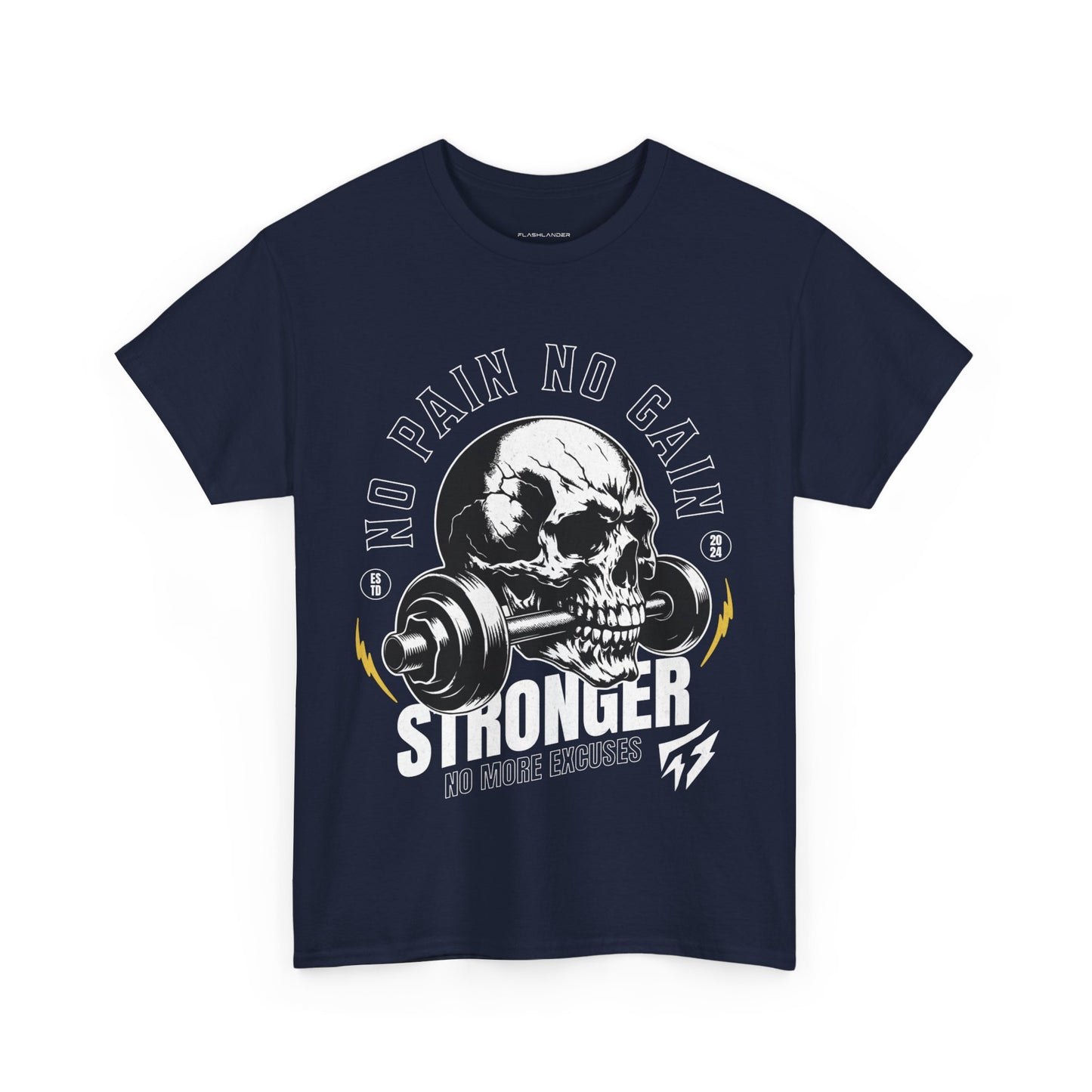 Skull Gym Shirt Flashlander No Pain No Gain Performance T-Shirt Cotton Unisex Charcoal Black Graphic Tee