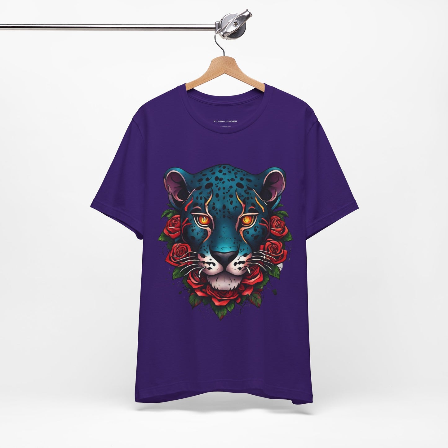 T-shirt graphique unisexe Jaguar Flames and Roses Flashlander