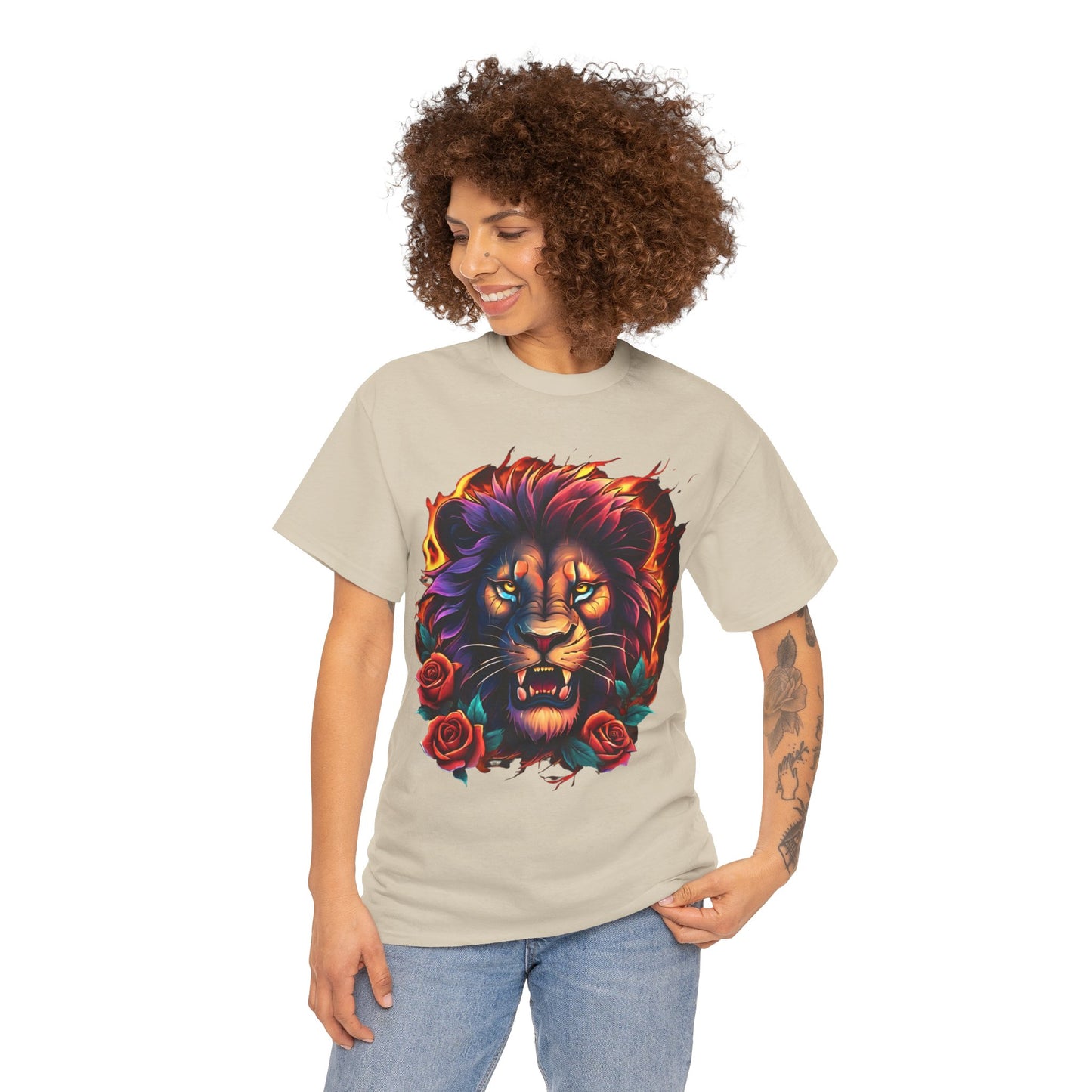 Lion Flames and Roses T-Shirt Flashlander