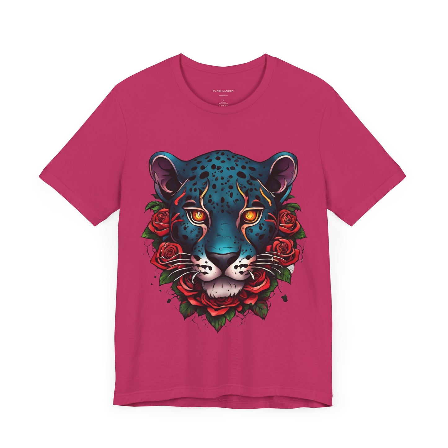 T-shirt graphique unisexe Jaguar Flames and Roses Flashlander