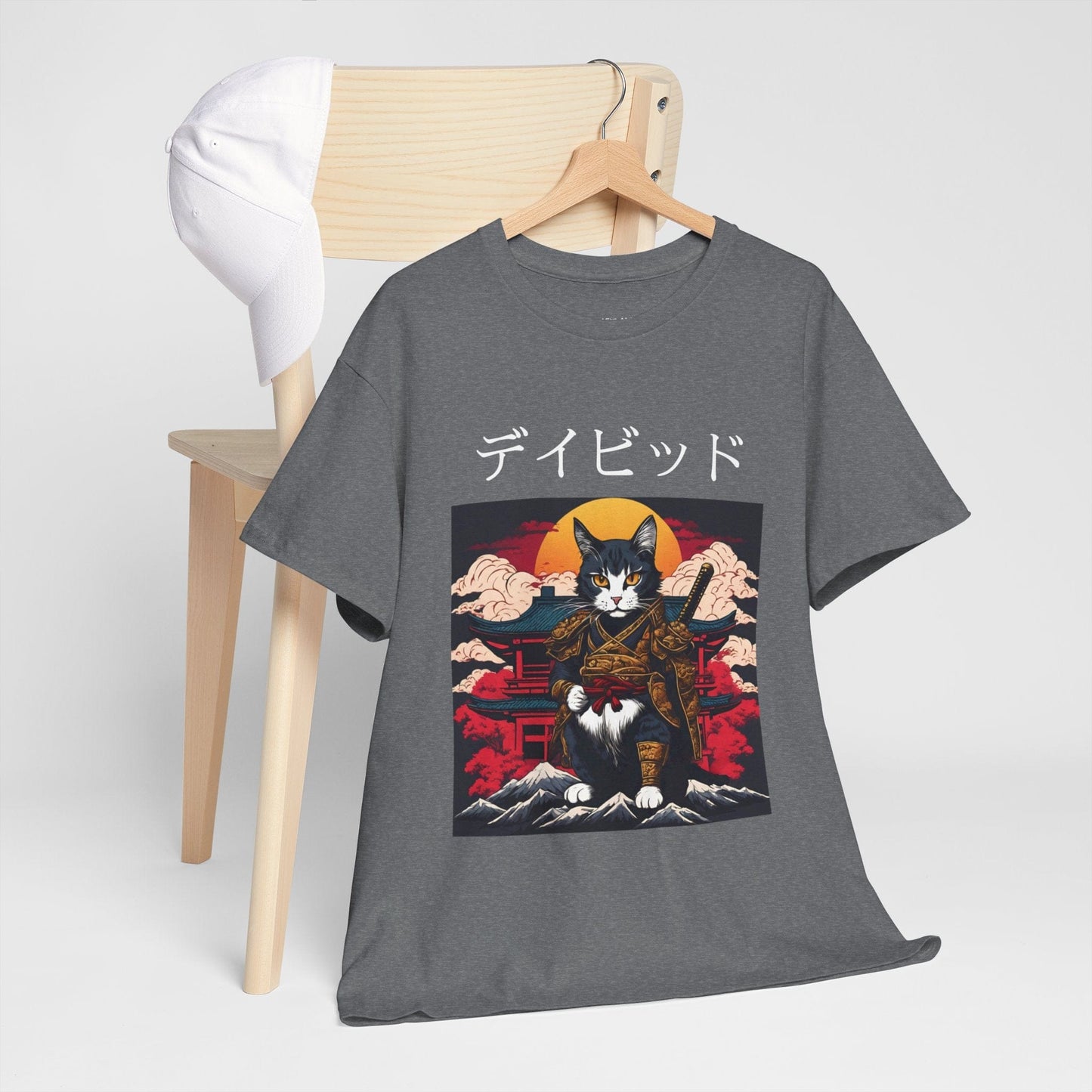 T-shirt japonais personnalisé avec votre nom T-shirt japonais personnalisé T-shirt d'anime de chat samouraï Votre texte Hiragana Katakana Kanji Femmes Hommes T-shirt