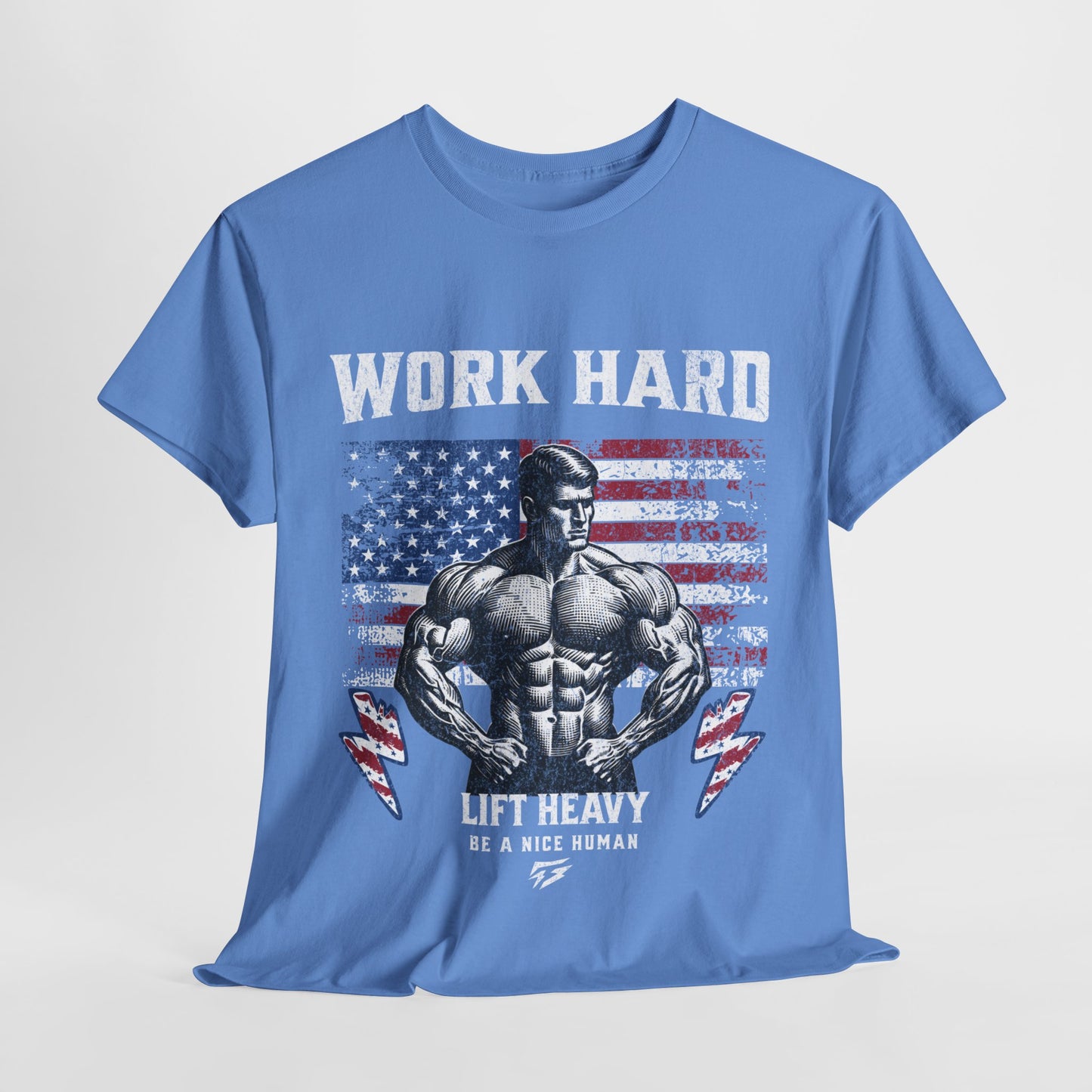 Work Hard Lift Heavy Gym Shirt Flashlander Cotton Unisex Charcoal Black Graphic Tee