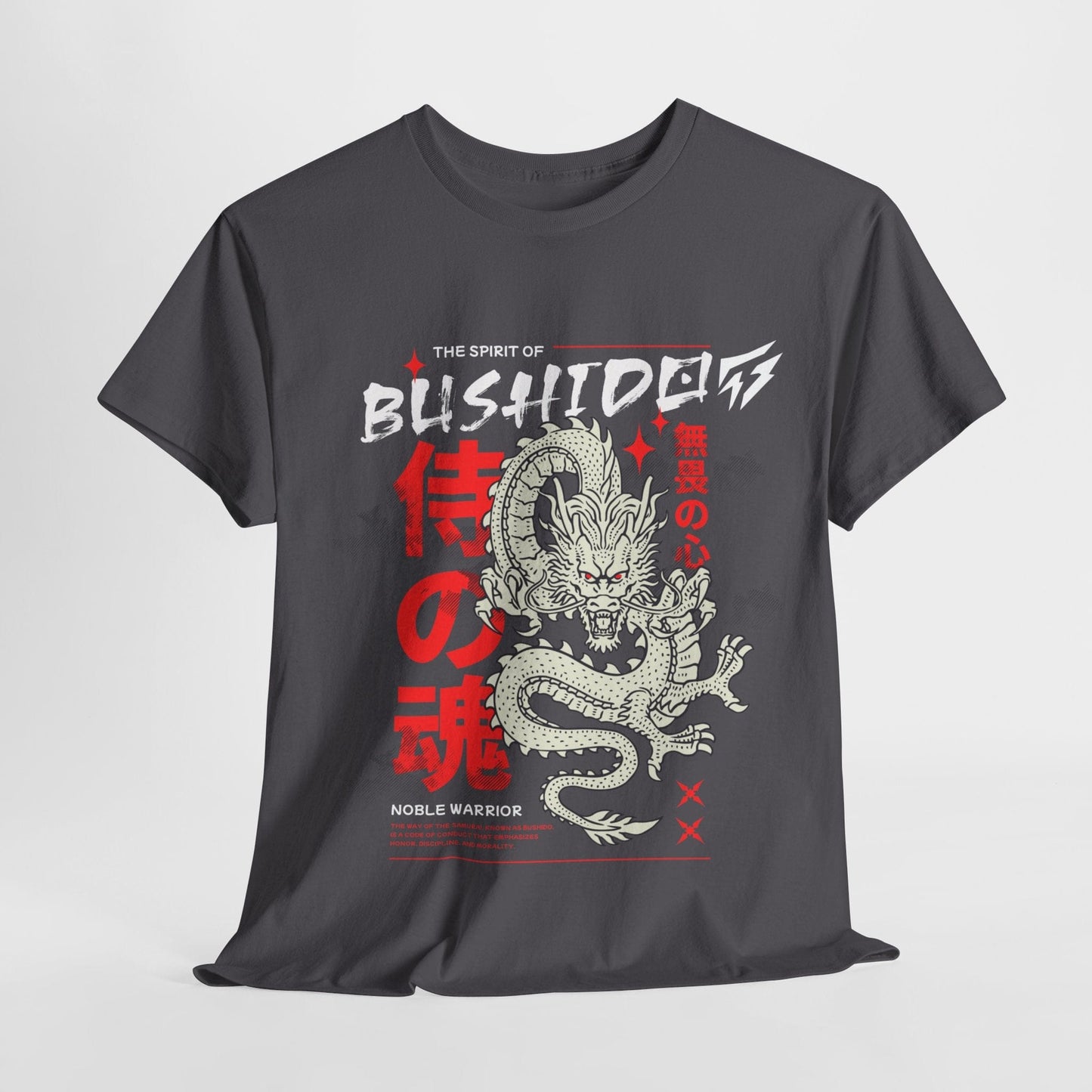 Dragon Gym Shirt The Spirit of Bushido T-Shirt Flashlander Cotton Unisex Charcoal Black Graphic Tee