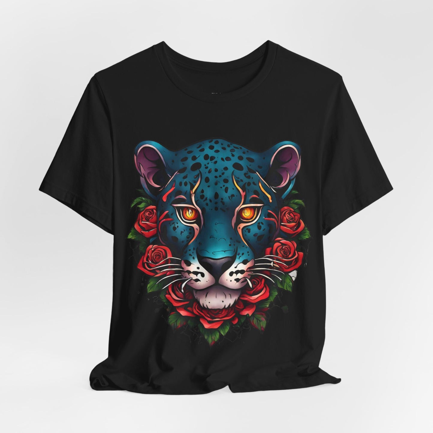 T-shirt graphique unisexe Jaguar Flames and Roses Flashlander