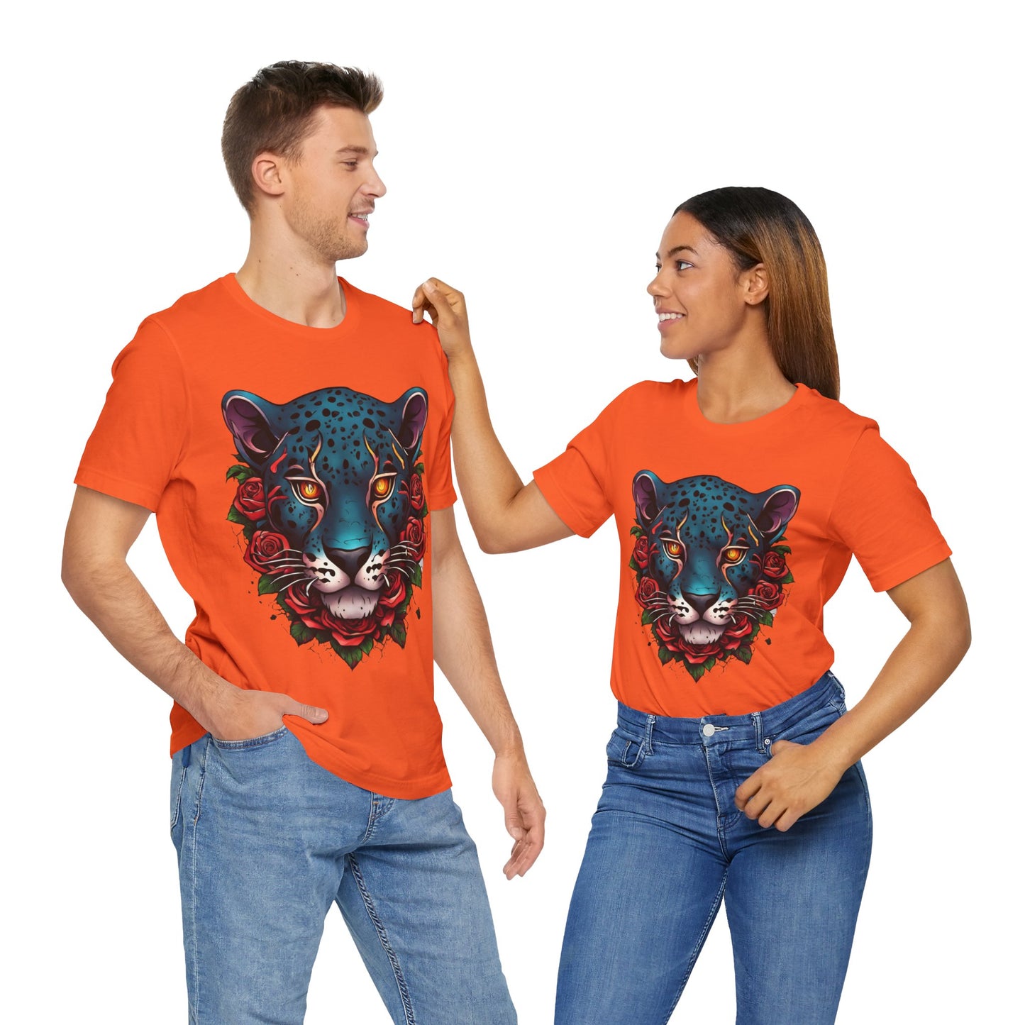 T-shirt graphique unisexe Jaguar Flames and Roses Flashlander