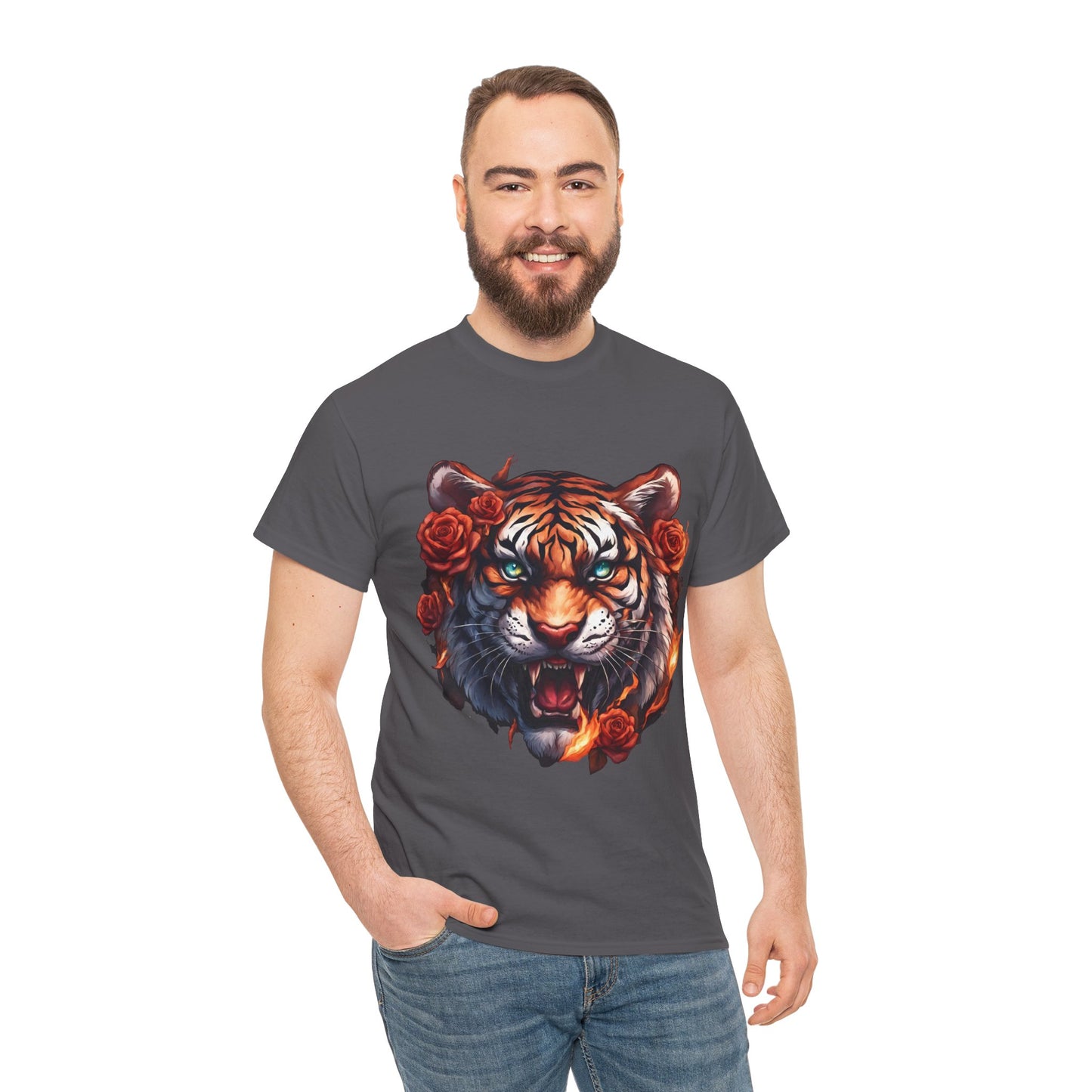 Tiger Flames and Roses T-Shirt Flashlander