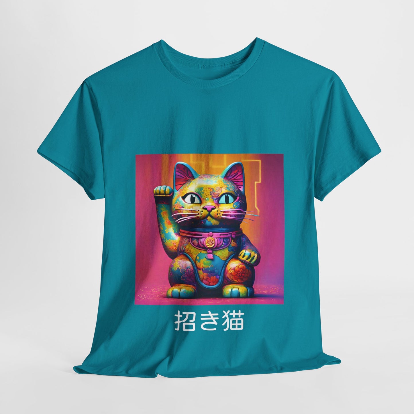 Camiseta de gimnasia Flashlander con el gato de la suerte japonés Manekineko y nombre japonés personalizado