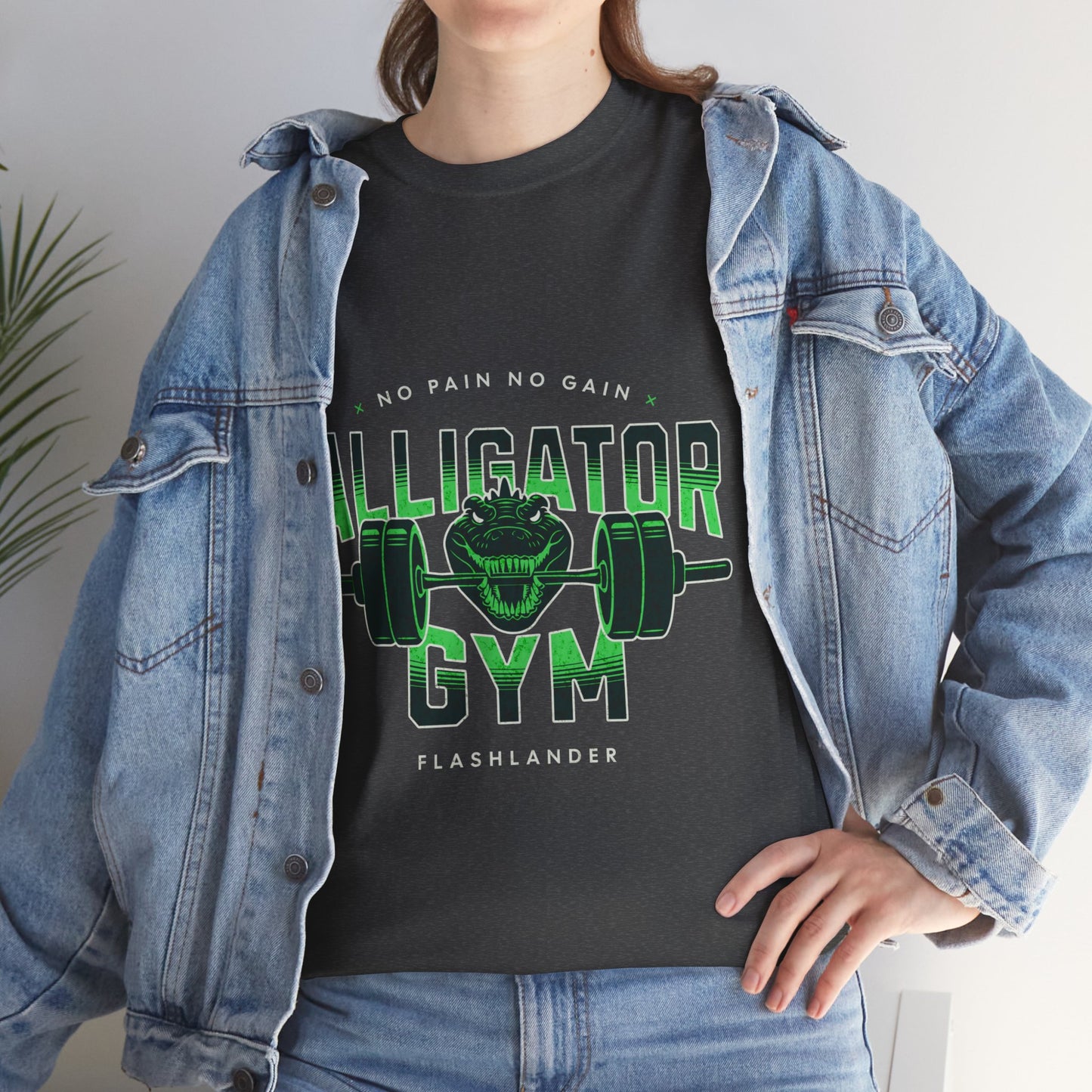 Aligator Gym Shirt Flashlander Cotton Unisex Charcoal Black Graphic Tee