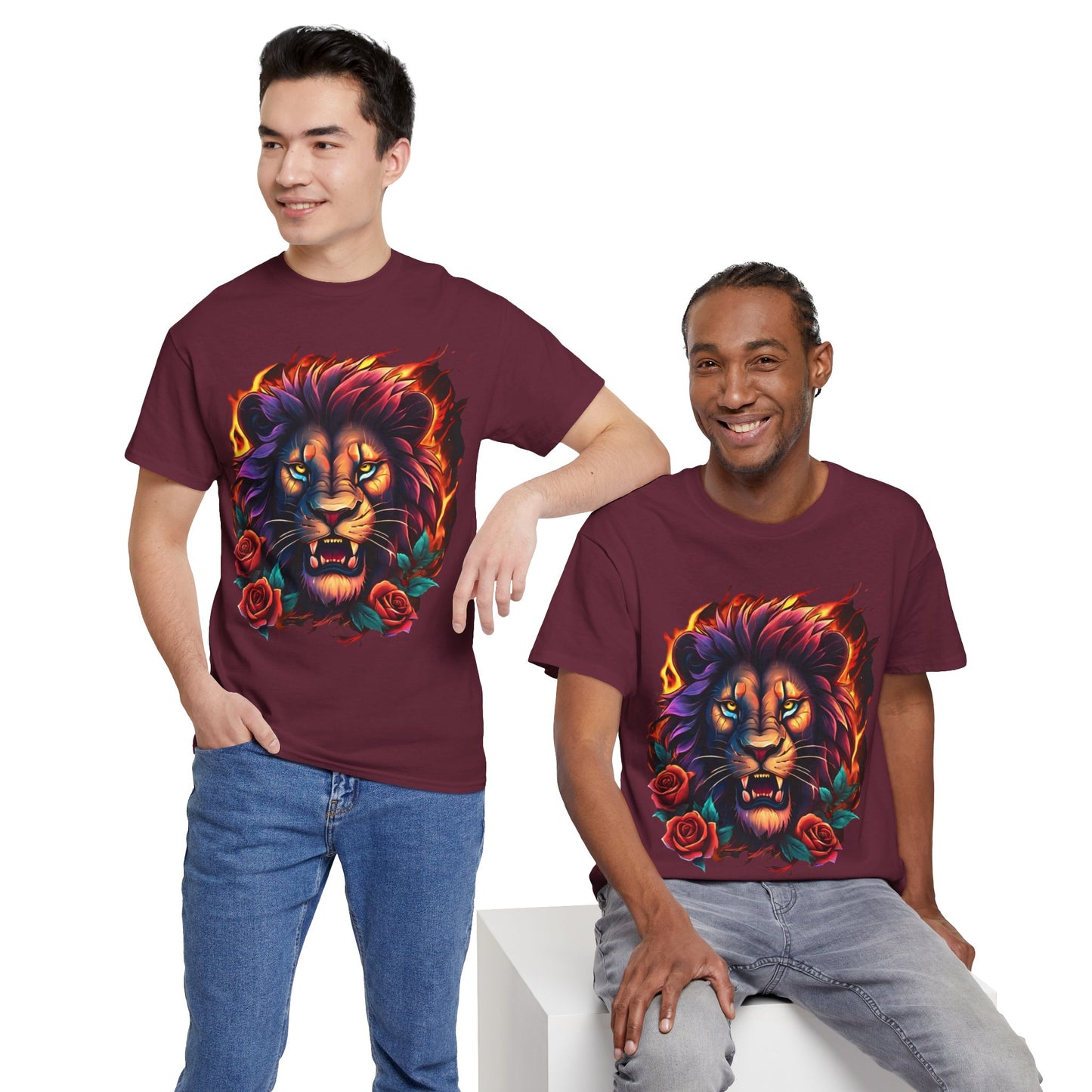 Lion Flames and Roses T-Shirt Flashlander