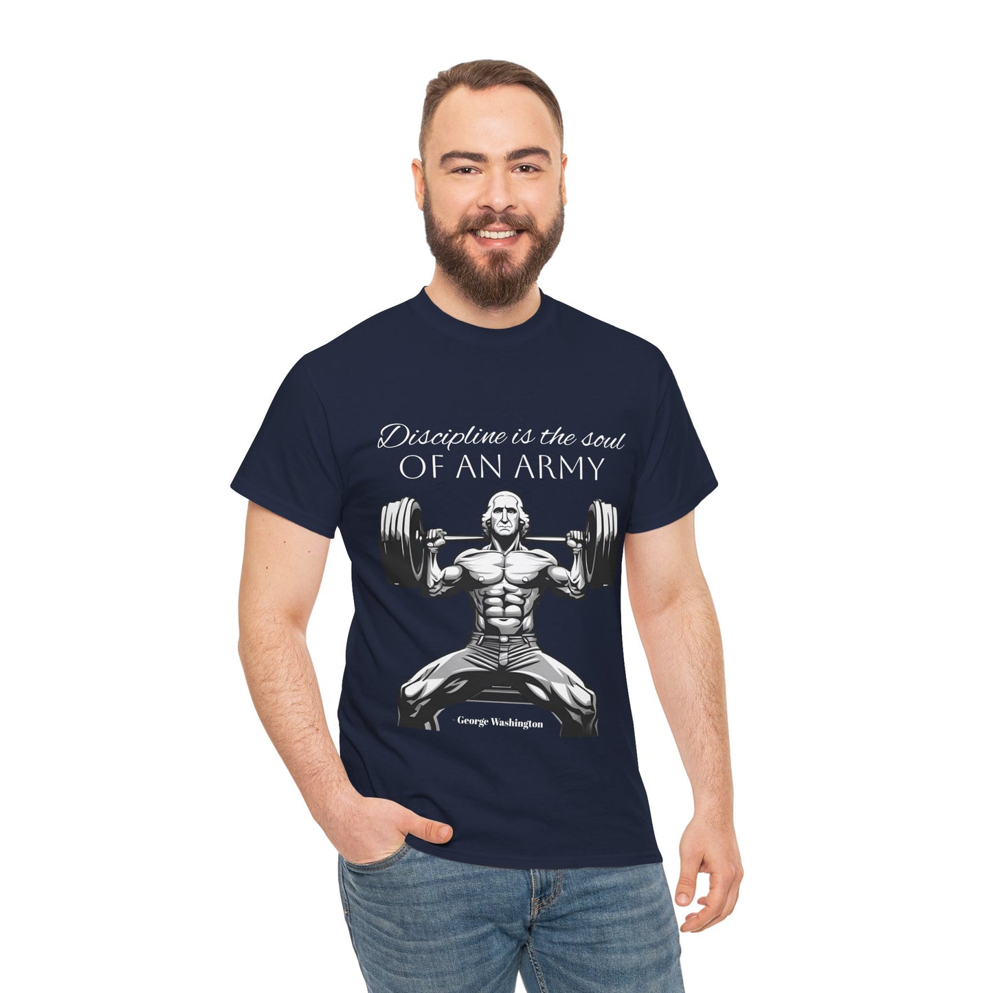 T-shirt de culturiste George Washington - Flashlander Disipline Is The Soul Of An Army Gym T-shirt en coton unisexe noir anthracite graphique