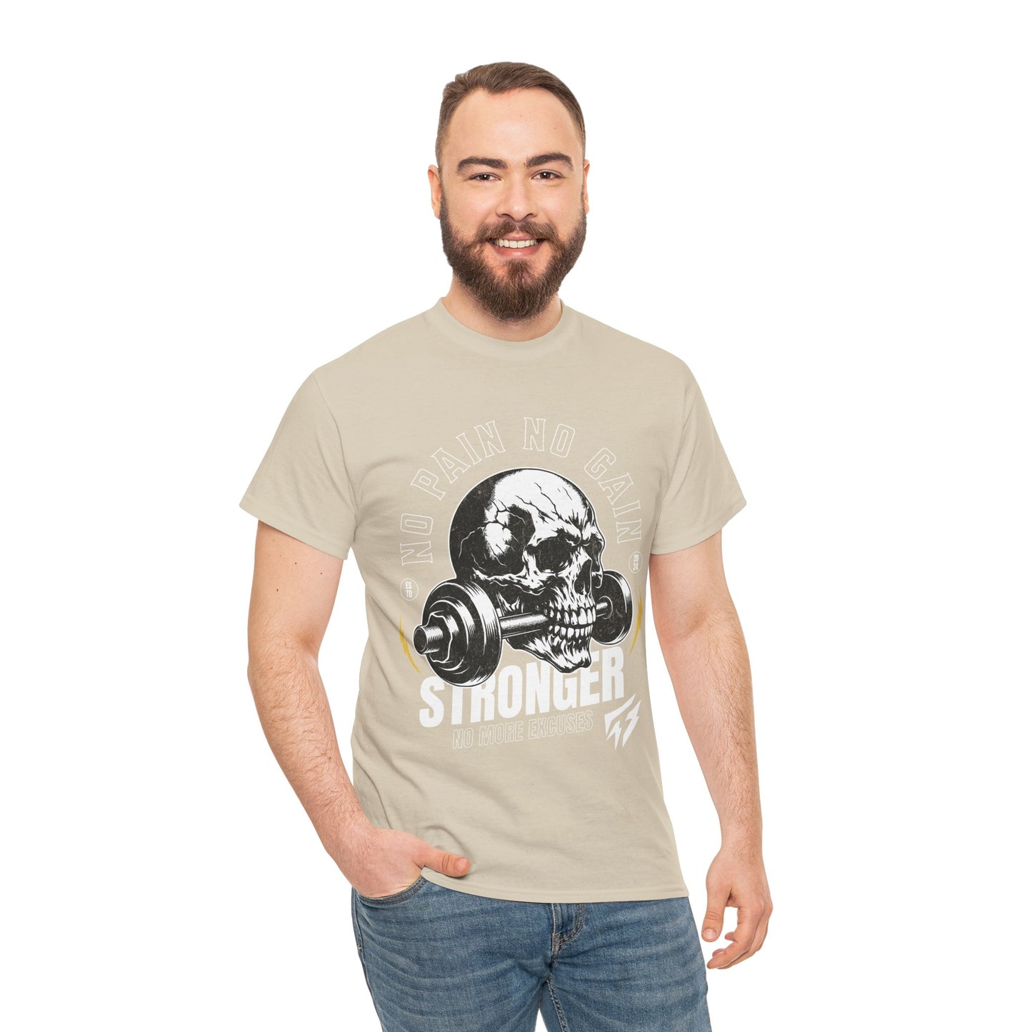 Skull Gym Shirt Flashlander No Pain No Gain Performance T-Shirt Cotton Unisex Charcoal Black Graphic Tee