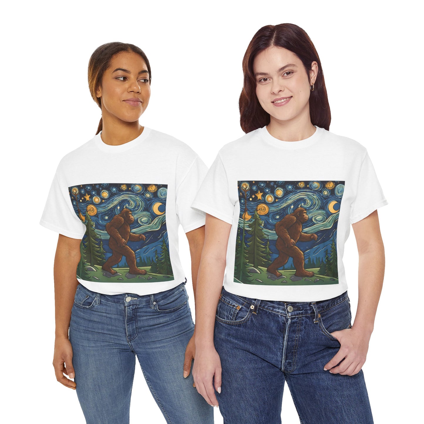 Bigfoot Strolls Through Van Gogh's Starry Night - Flashlander Gym Shirt