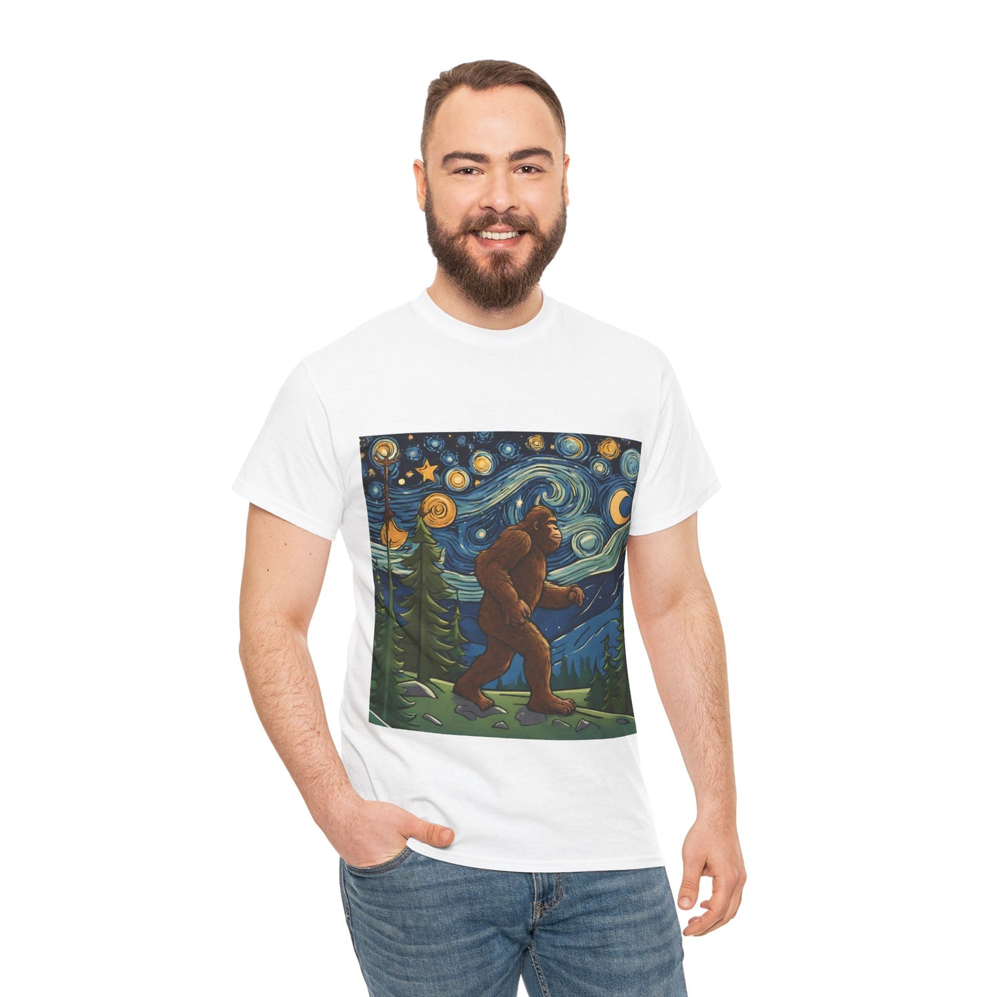 Bigfoot Strolls Through Van Gogh's Starry Night - Flashlander Gym Shirt