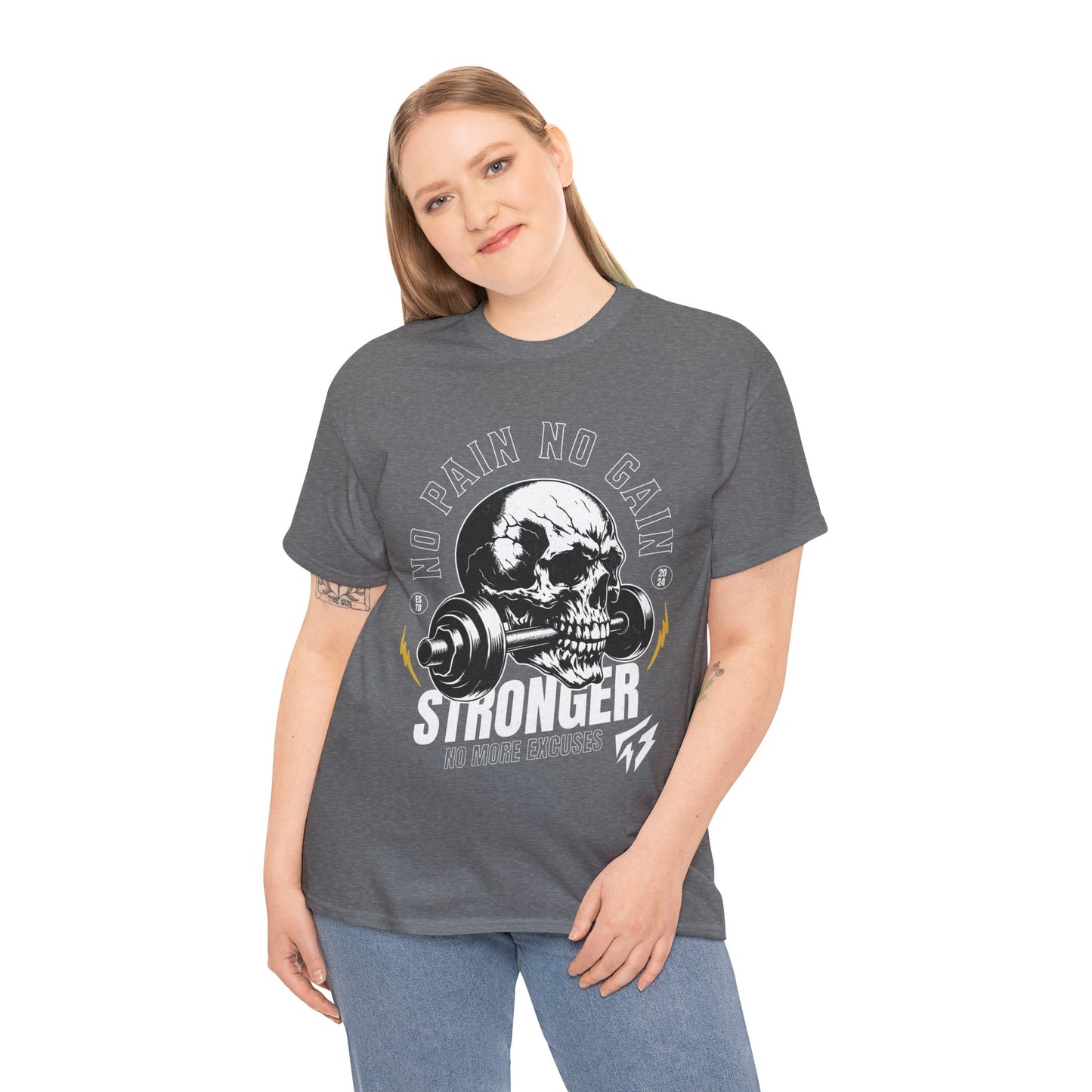 Skull Gym Shirt Flashlander No Pain No Gain Performance T-Shirt Cotton Unisex Charcoal Black Graphic Tee