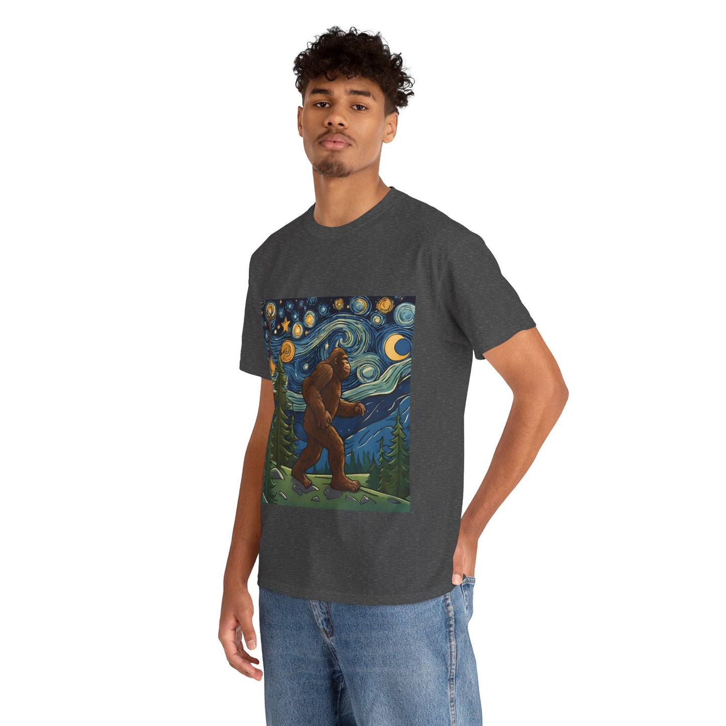 Bigfoot Strolls Through Van Gogh's Starry Night - Flashlander Gym Shirt