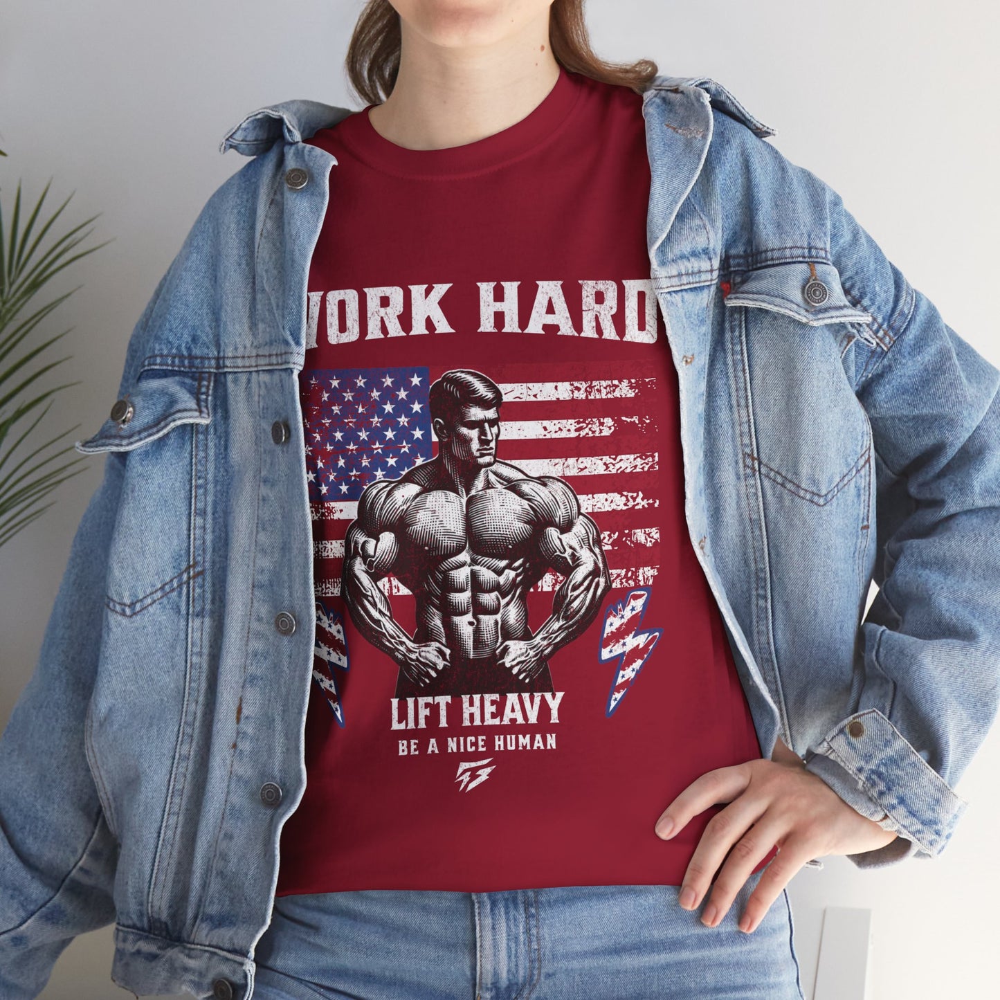 Work Hard Lift Heavy Gym Shirt Flashlander Cotton Unisex Charcoal Black Graphic Tee