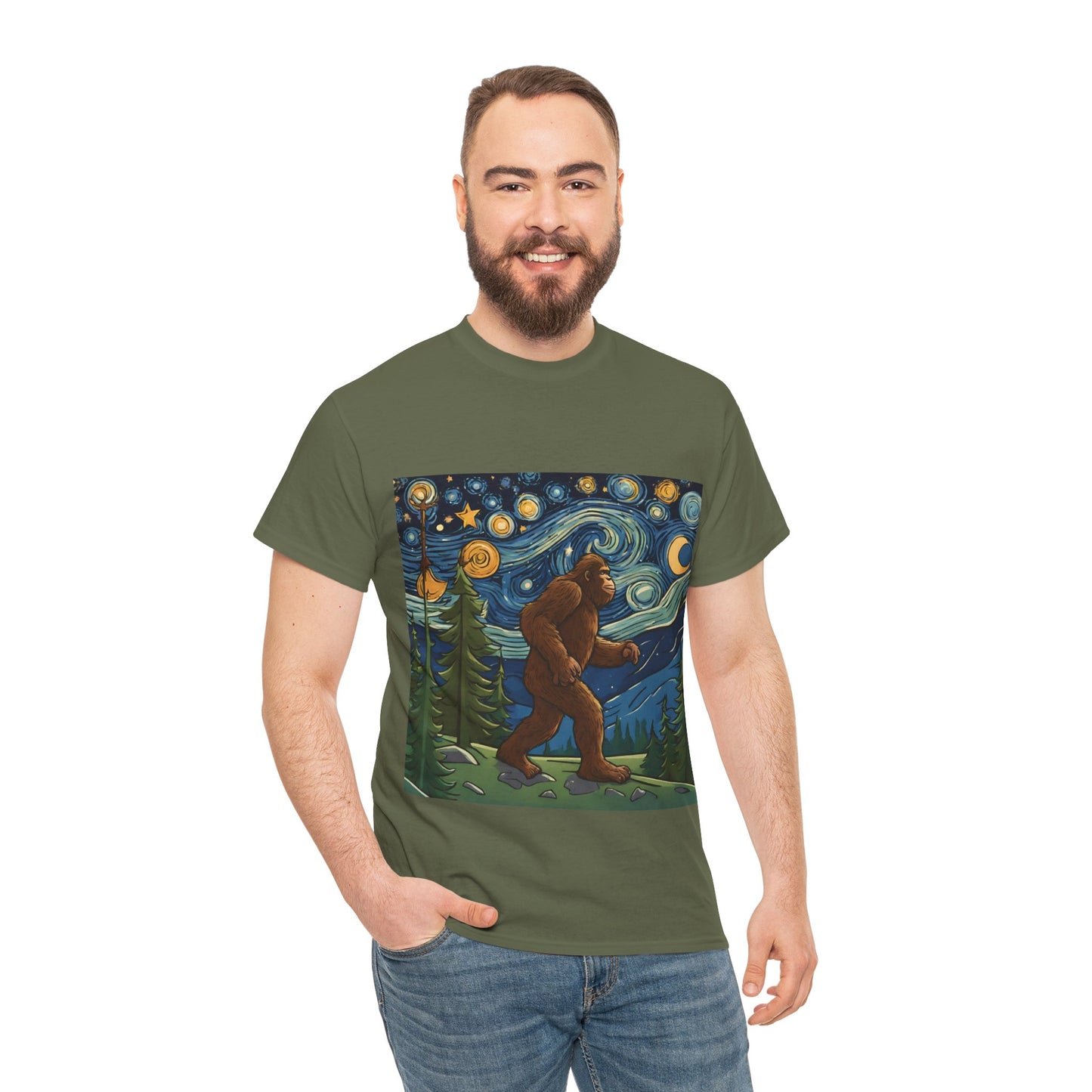 Bigfoot Strolls Through Van Gogh's Starry Night - Flashlander Gym Shirt