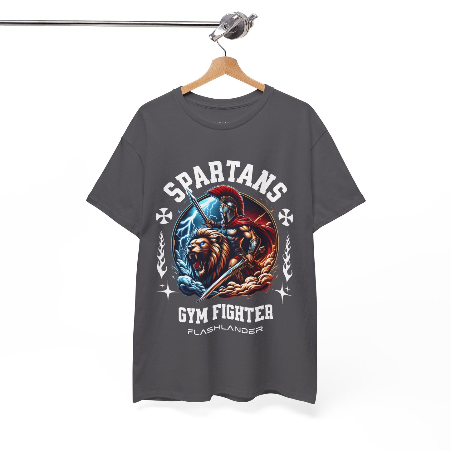 Spartans Gym Fighter Shirt Flashlander Performance T-Shirt Cotton Unisex Charcoal Black Graphic Tee