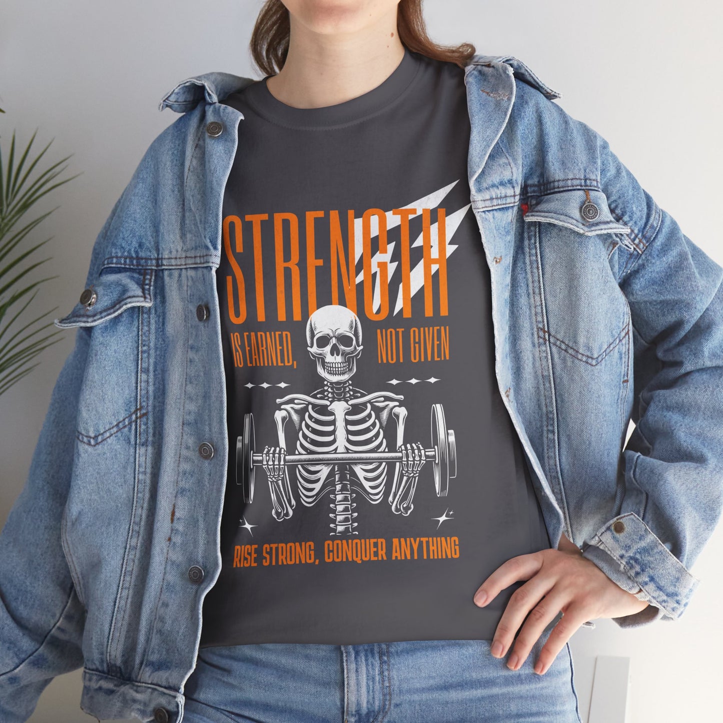 Skeleton Lifter Bodybuilder Shirt Flashlander Strength Is Earned Not Given Gym T-Shirt Cotton Unisex Graphic Tee