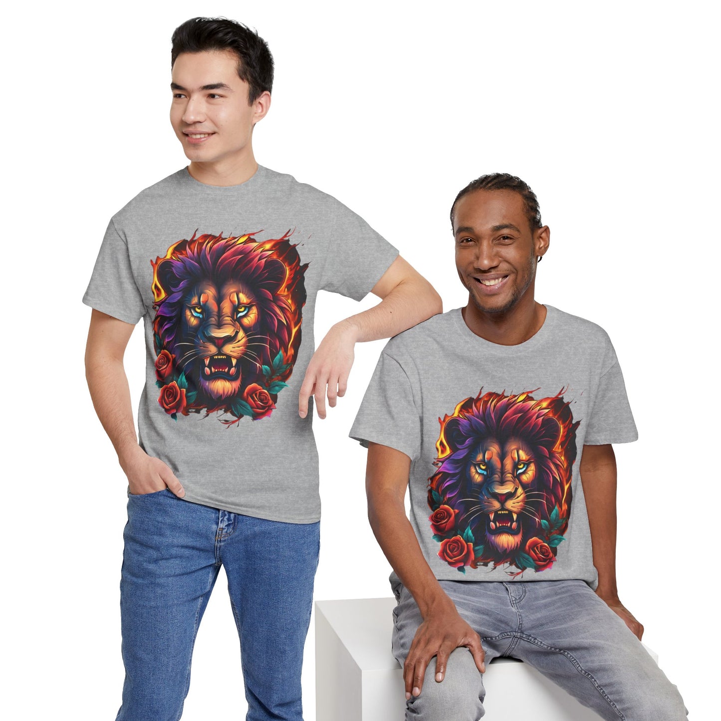 Lion Flames and Roses T-Shirt Flashlander