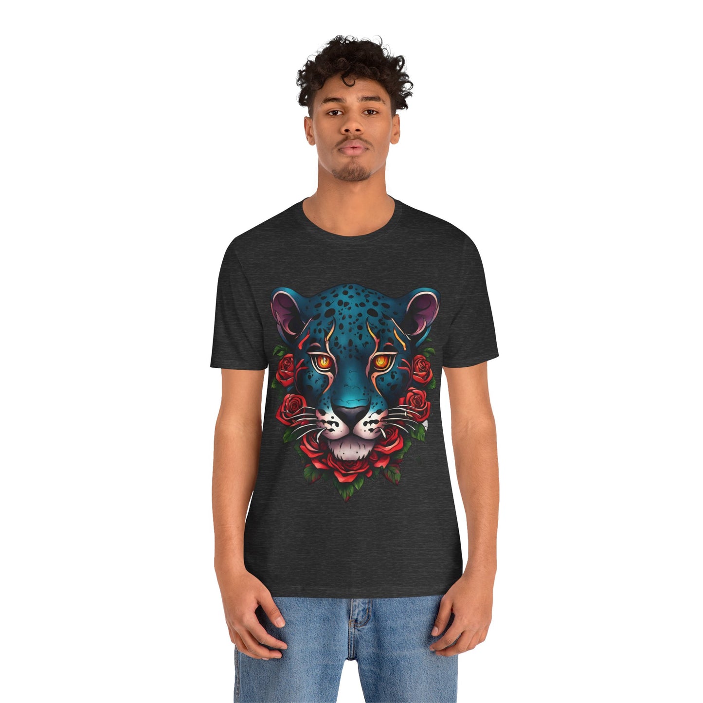 T-shirt graphique unisexe Jaguar Flames and Roses Flashlander