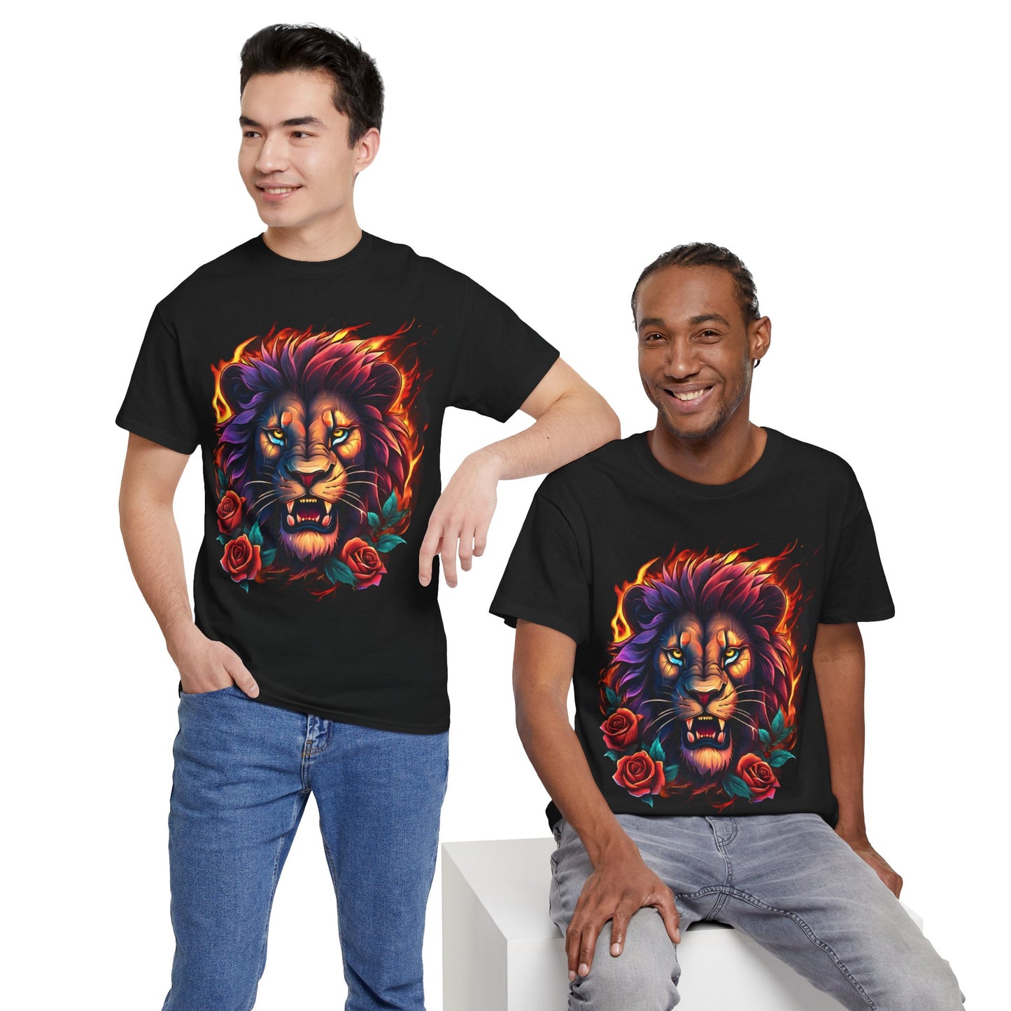 Lion Flames and Roses T-Shirt Flashlander