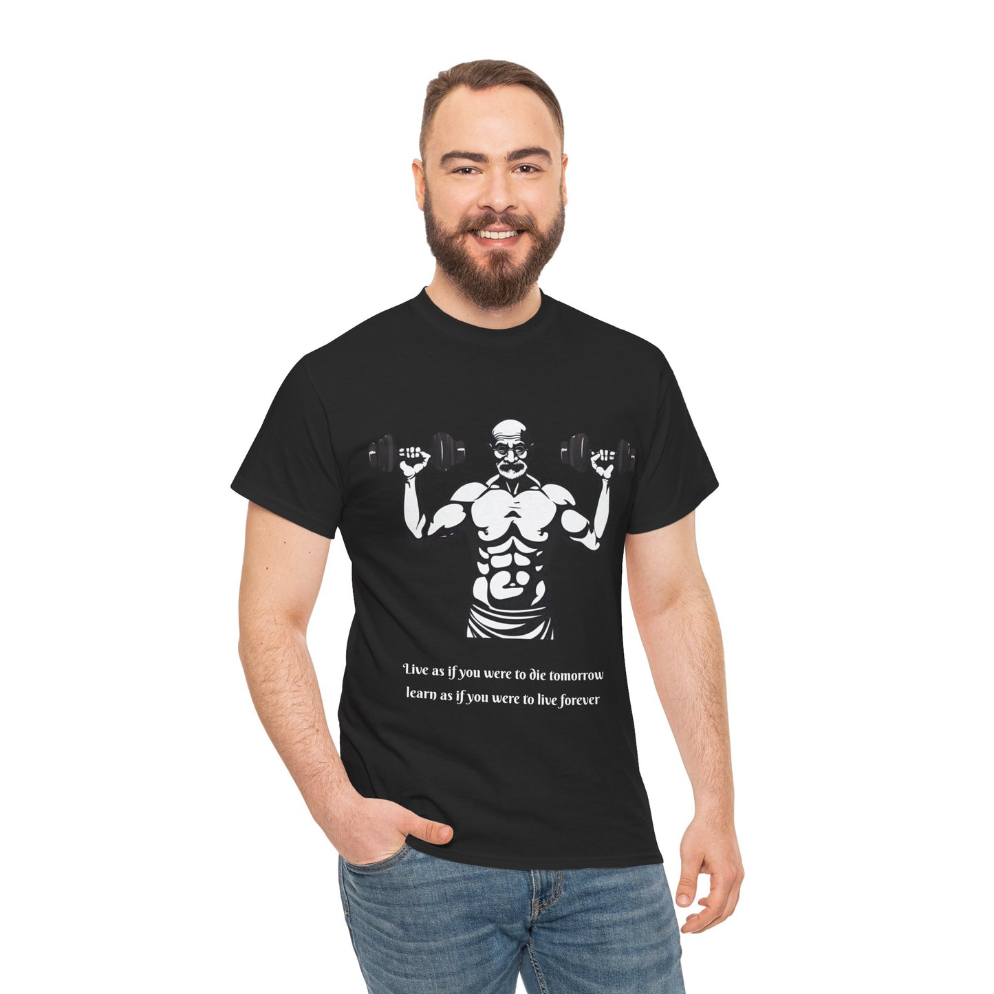 Gandhi Bodybuilder Gym Shirt - Flashlander Live as if you were to die tomorrow, learn as if you were to live forever quote Graphic Tee