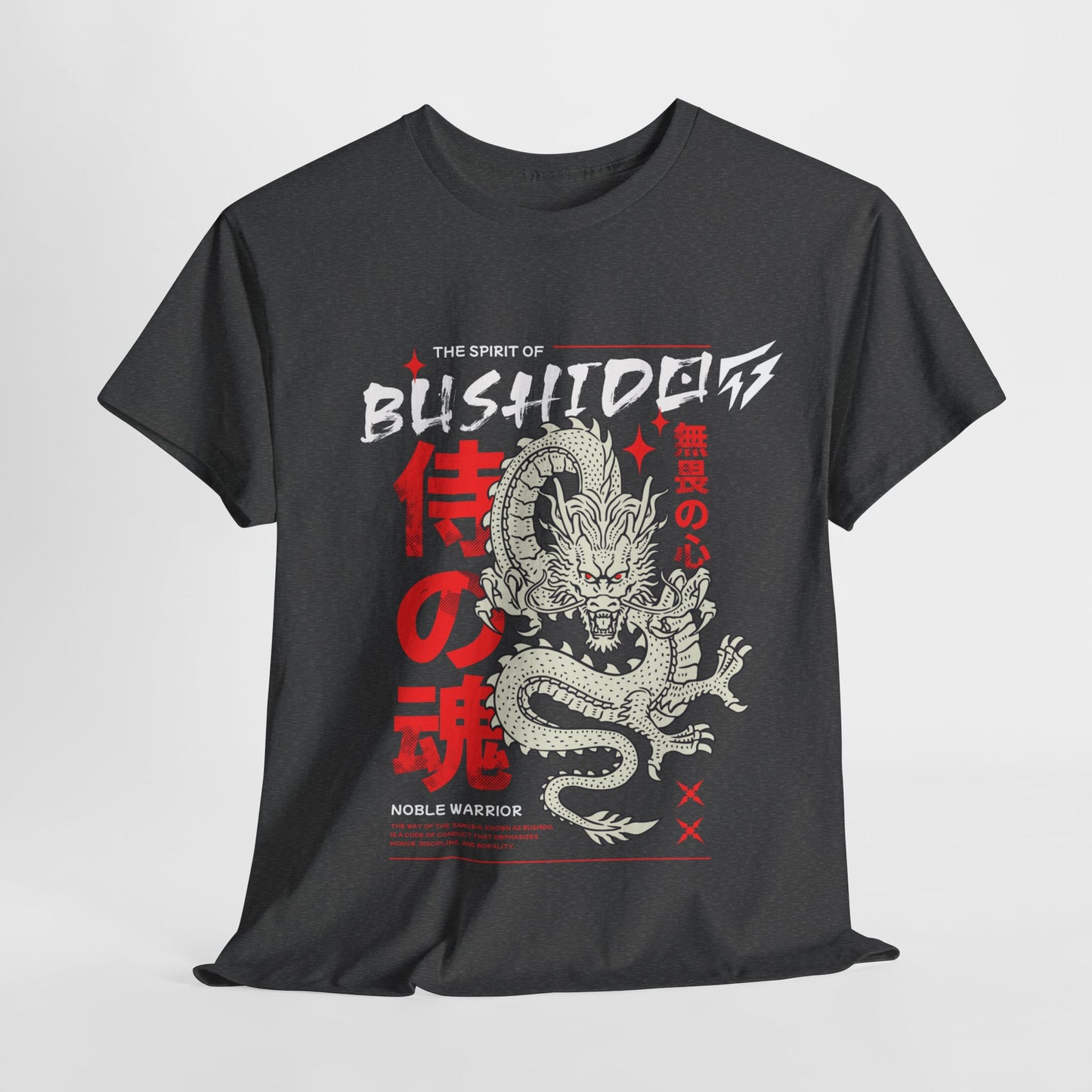 Dragon Gym Shirt The Spirit of Bushido T-Shirt Flashlander Cotton Unisex Charcoal Black Graphic Tee