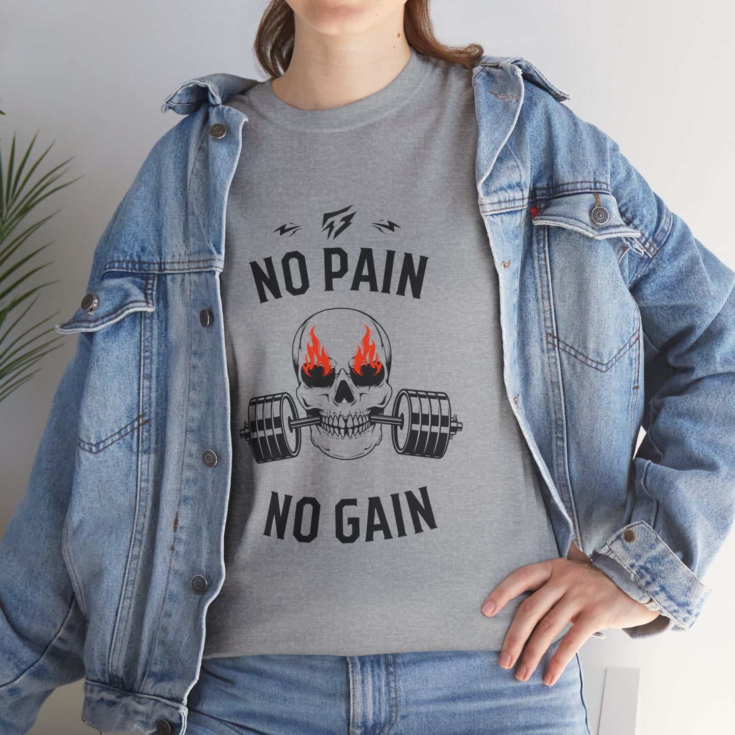 Skull Lifting Flashlander Gym Shirt No Pain No Gain Graphic Tee