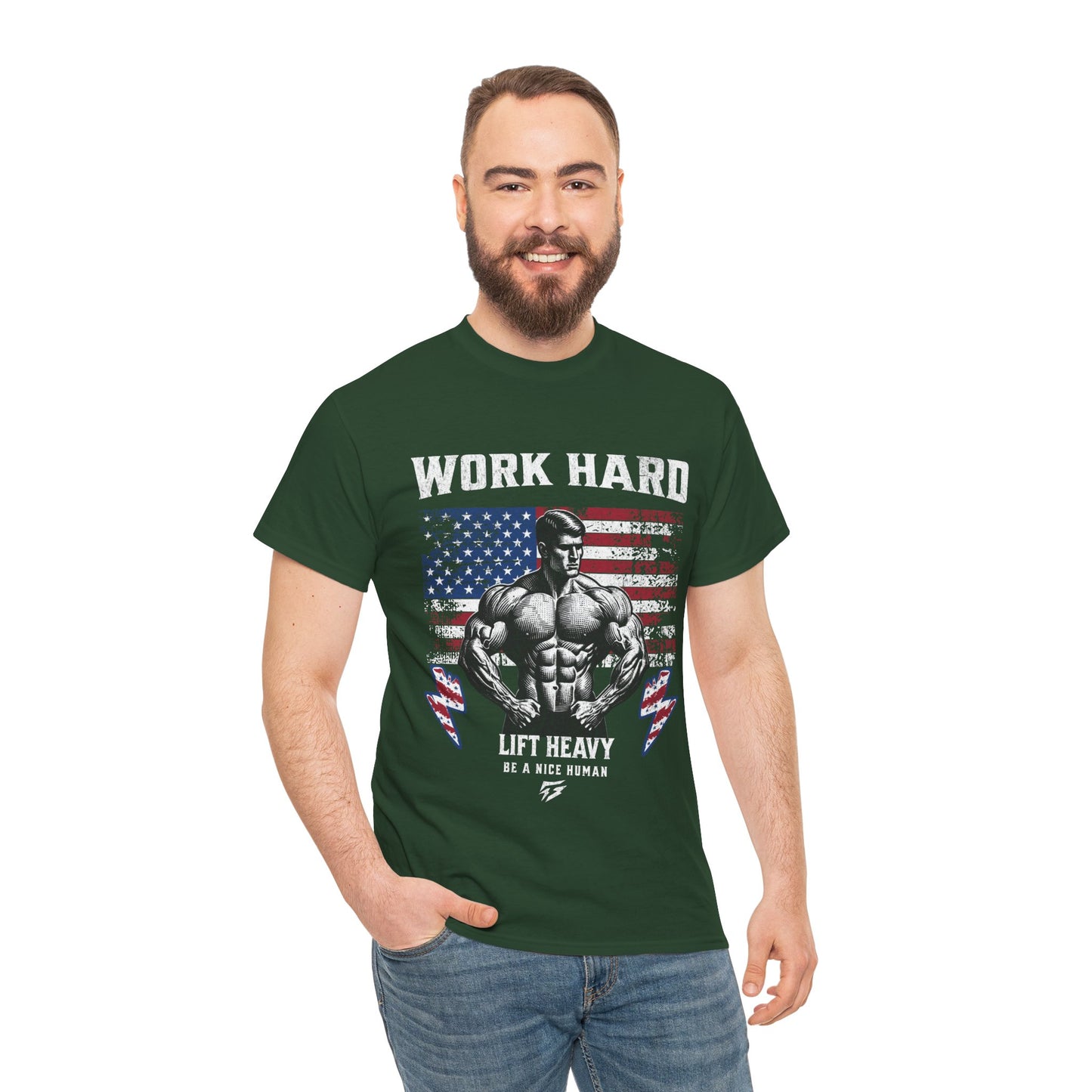 Work Hard Lift Heavy Gym Shirt Flashlander Cotton Unisex Charcoal Black Graphic Tee