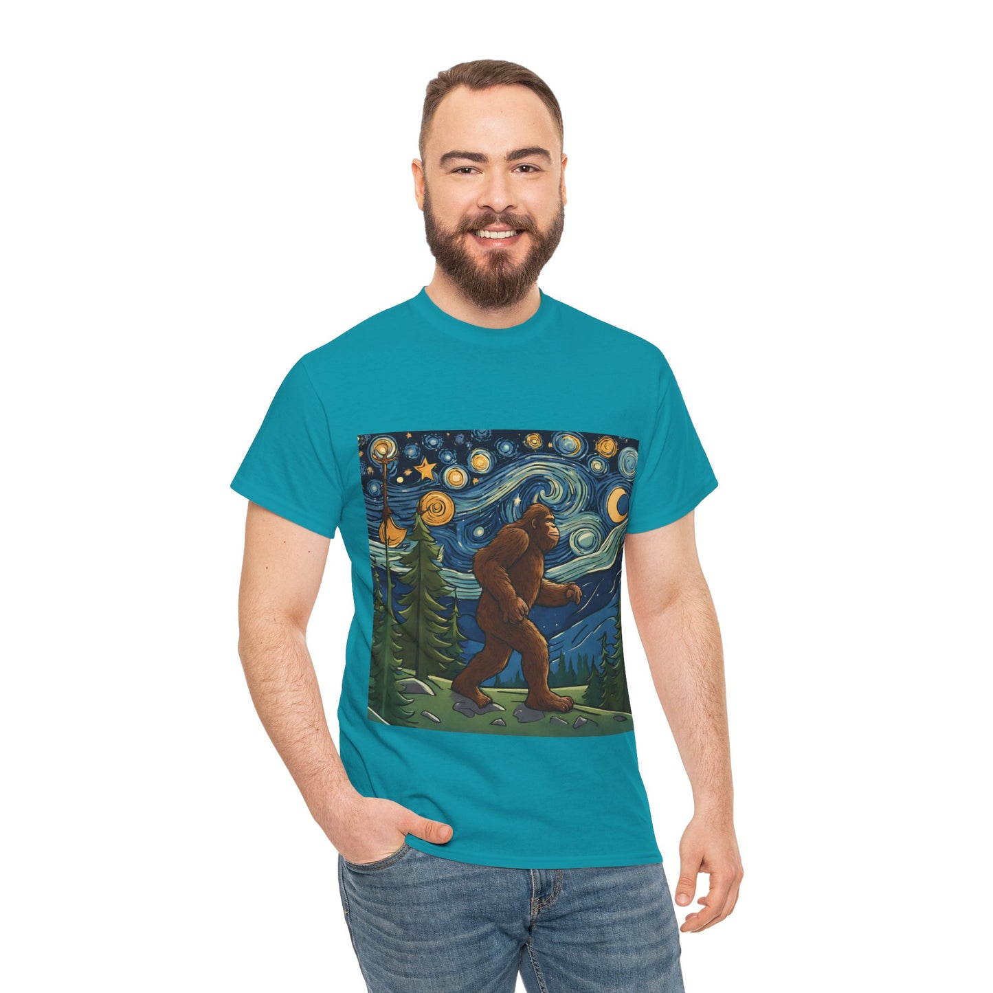 Bigfoot Strolls Through Van Gogh's Starry Night - Flashlander Gym Shirt