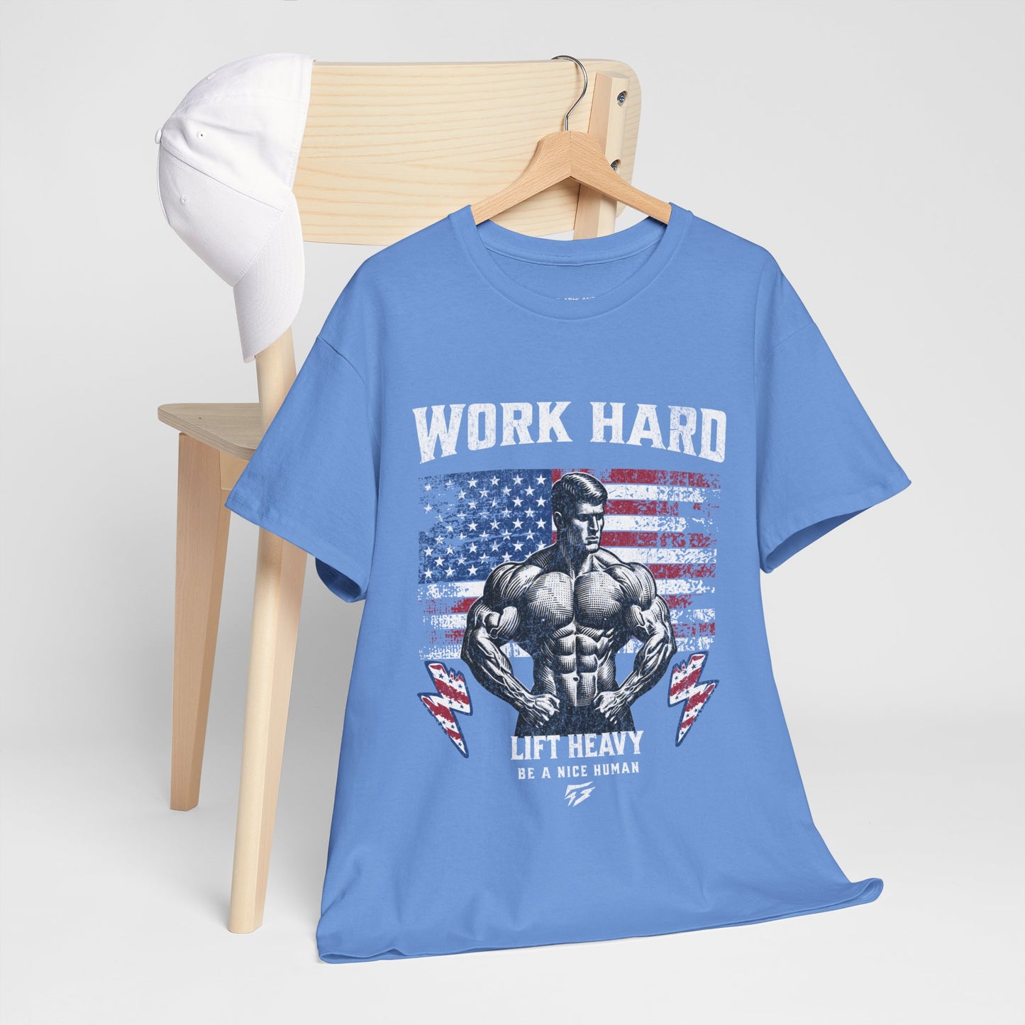 Work Hard Lift Heavy Gym Shirt Flashlander Cotton Unisex Charcoal Black Graphic Tee