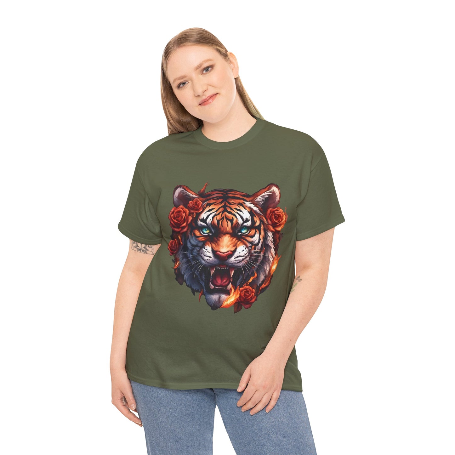 Tiger Flames and Roses T-Shirt Flashlander