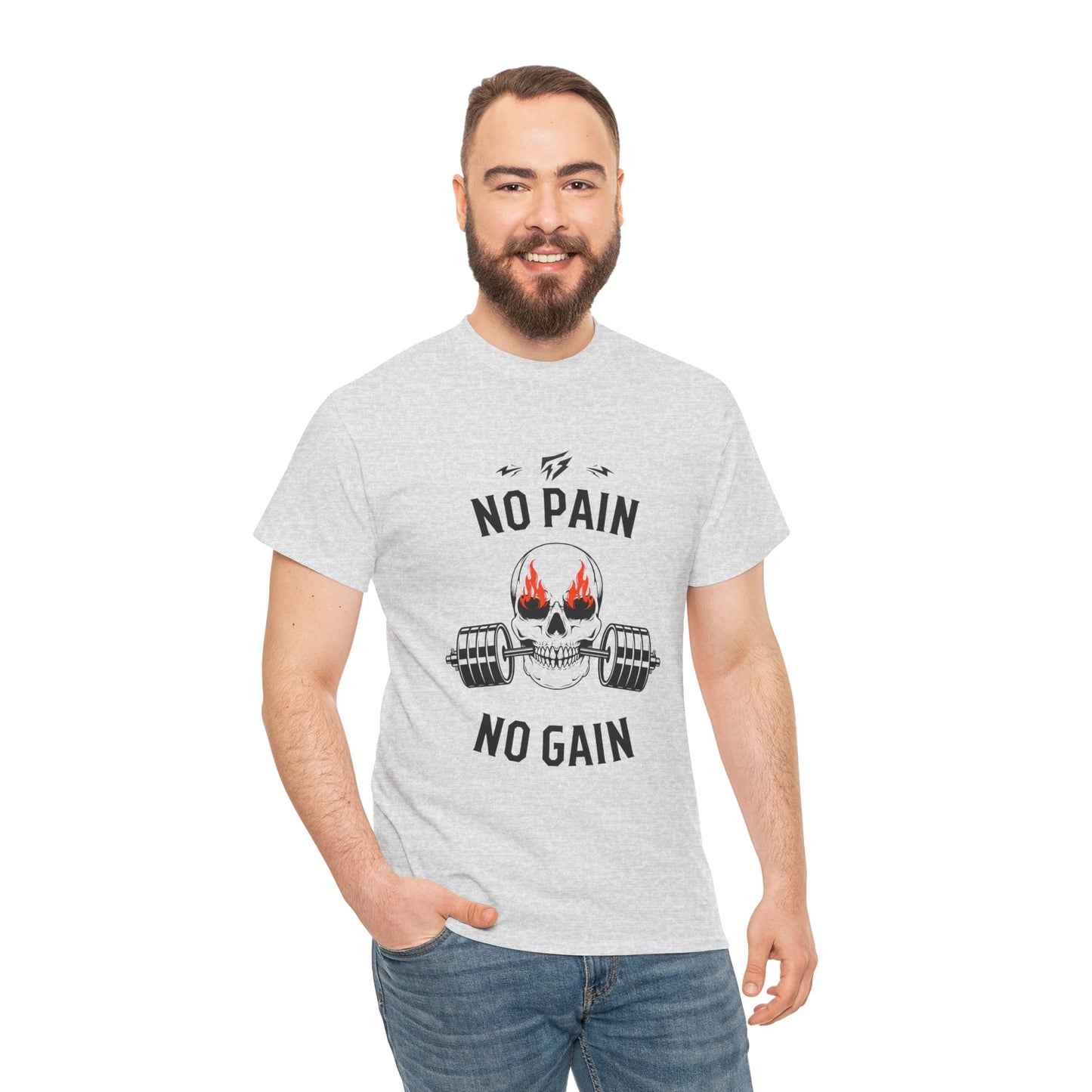 Skull Lifting Flashlander Gym Shirt No Pain No Gain Graphic Tee