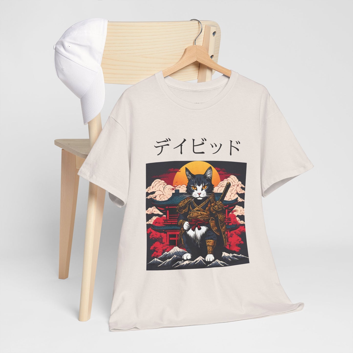 T-shirt japonais personnalisé avec votre nom T-shirt japonais personnalisé T-shirt d'anime de chat samouraï Votre texte Hiragana Katakana Kanji Femmes Hommes T-shirt