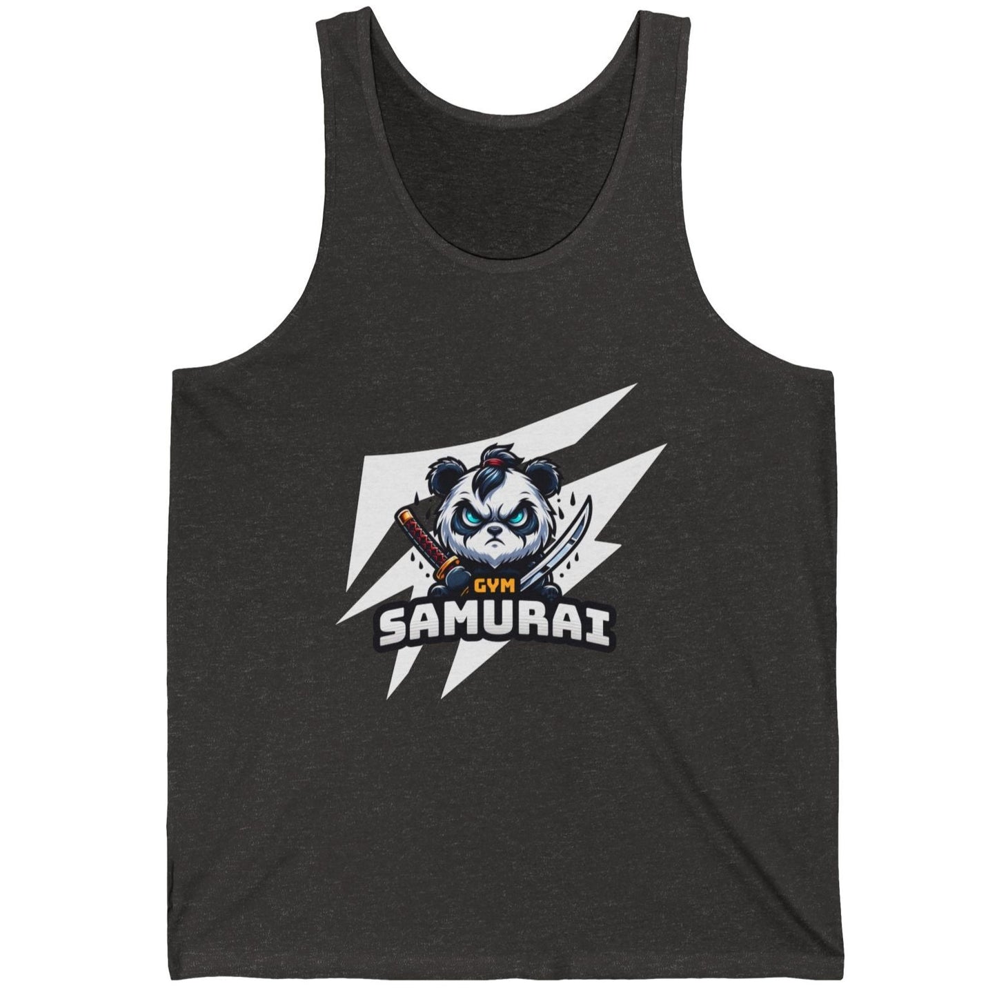 Gym Panda Samurai Jersey Tank Flashlander Cotton Unisex Charcoal Black